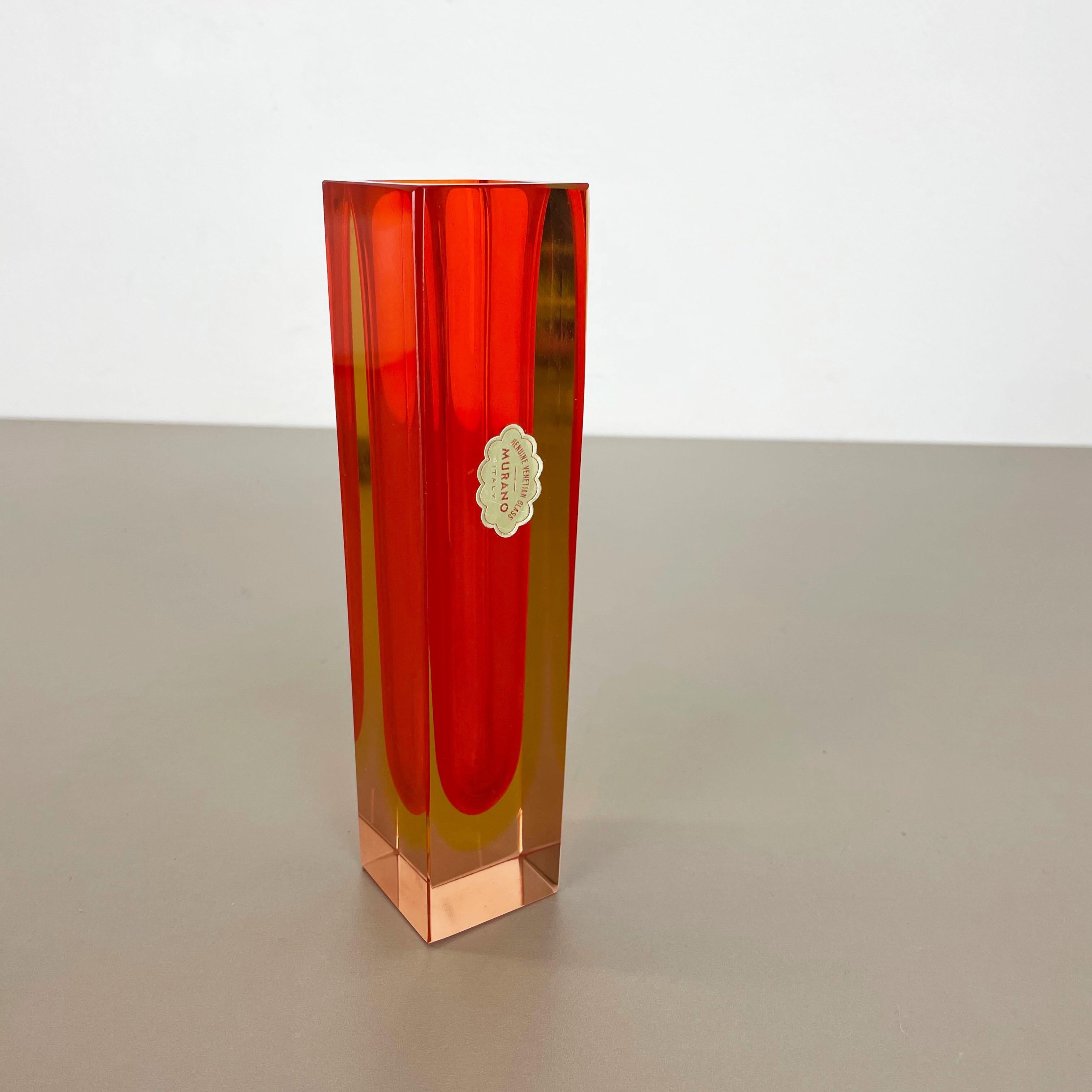 Large Orange Murano Glass Sommerso Vase by Flavio Poli Attributed, Italy 1970s 8