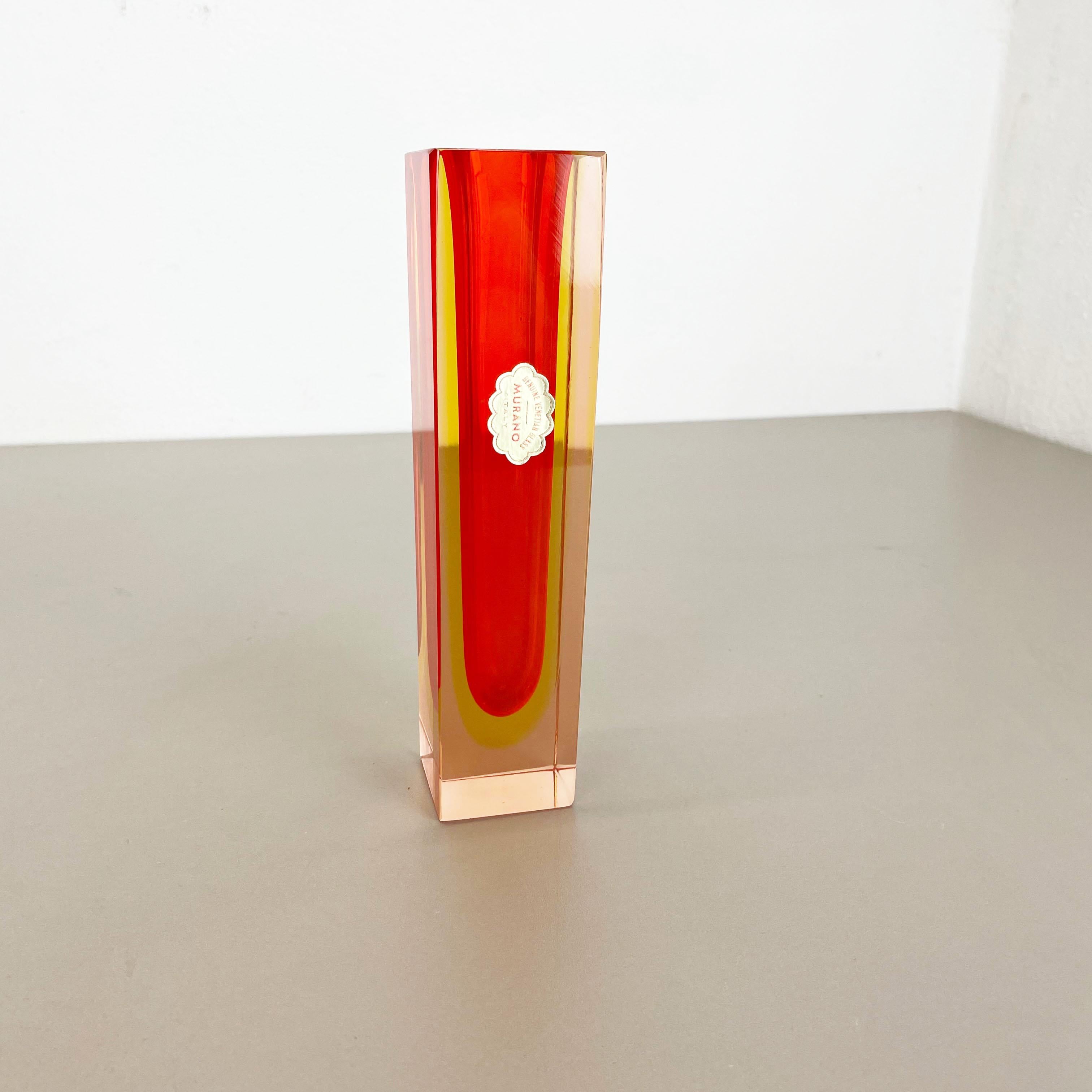 Mid-Century Modern Large Orange Murano Glass Sommerso Vase by Flavio Poli Attributed, Italy 1970s