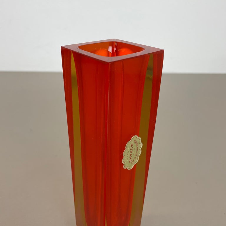 Large Orange Murano Glass Sommerso Vase by Flavio Poli Attributed
