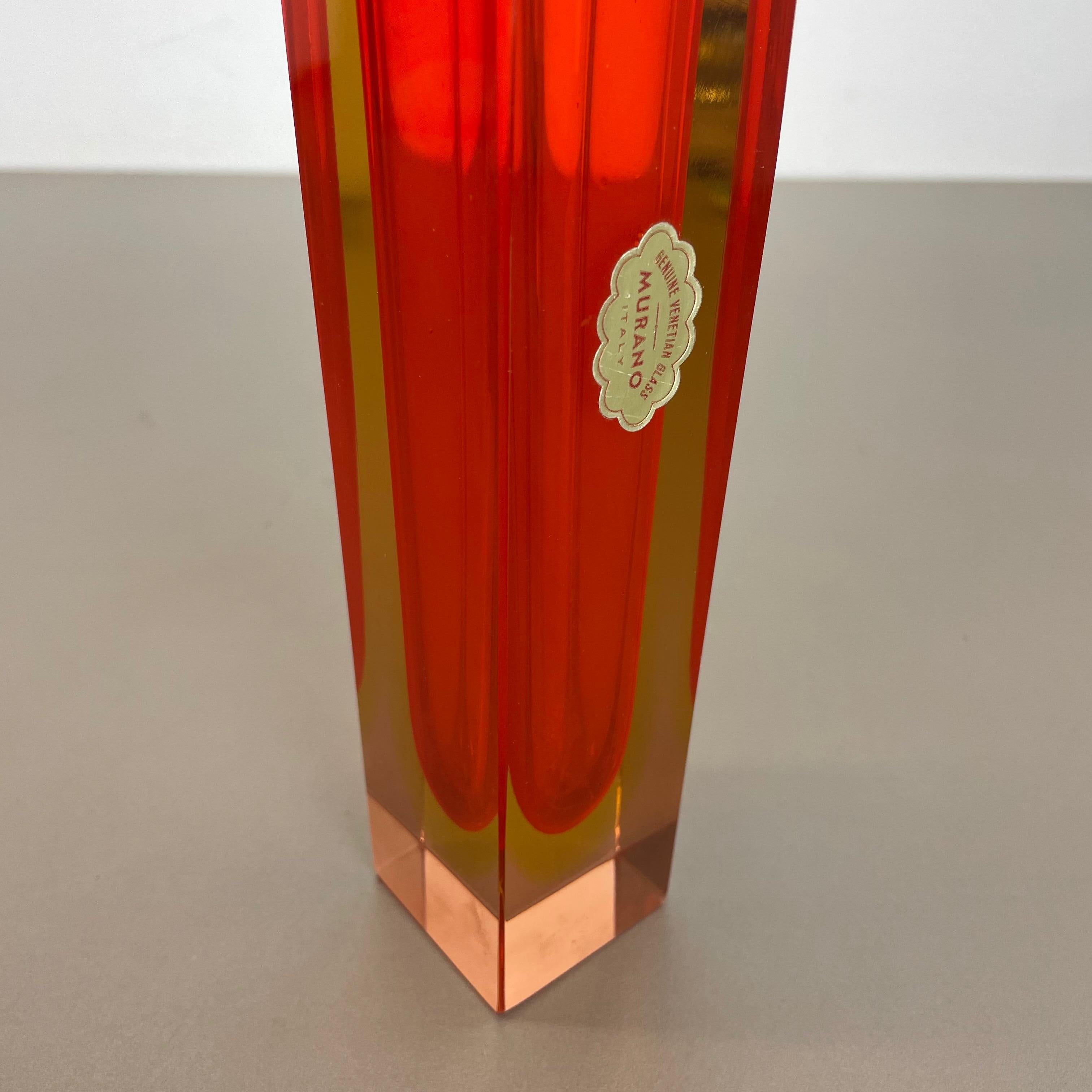 20th Century Large Orange Murano Glass Sommerso Vase by Flavio Poli Attributed, Italy 1970s