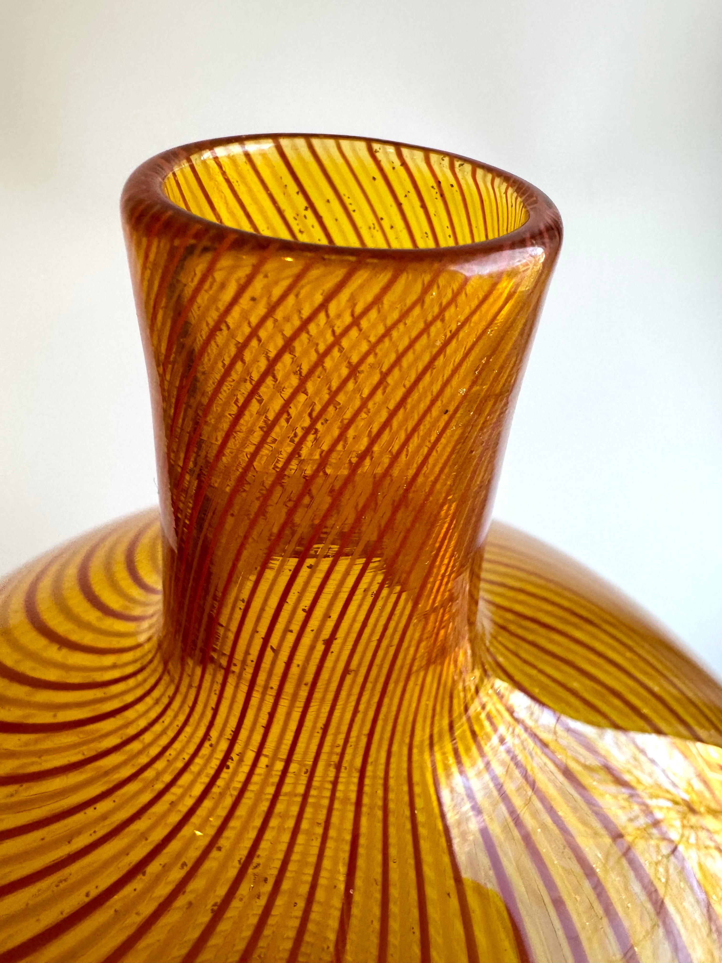 Mid-Century Modern Large Orange Nine Iron Studios MCM Art Glass Vase Swirl For Sale