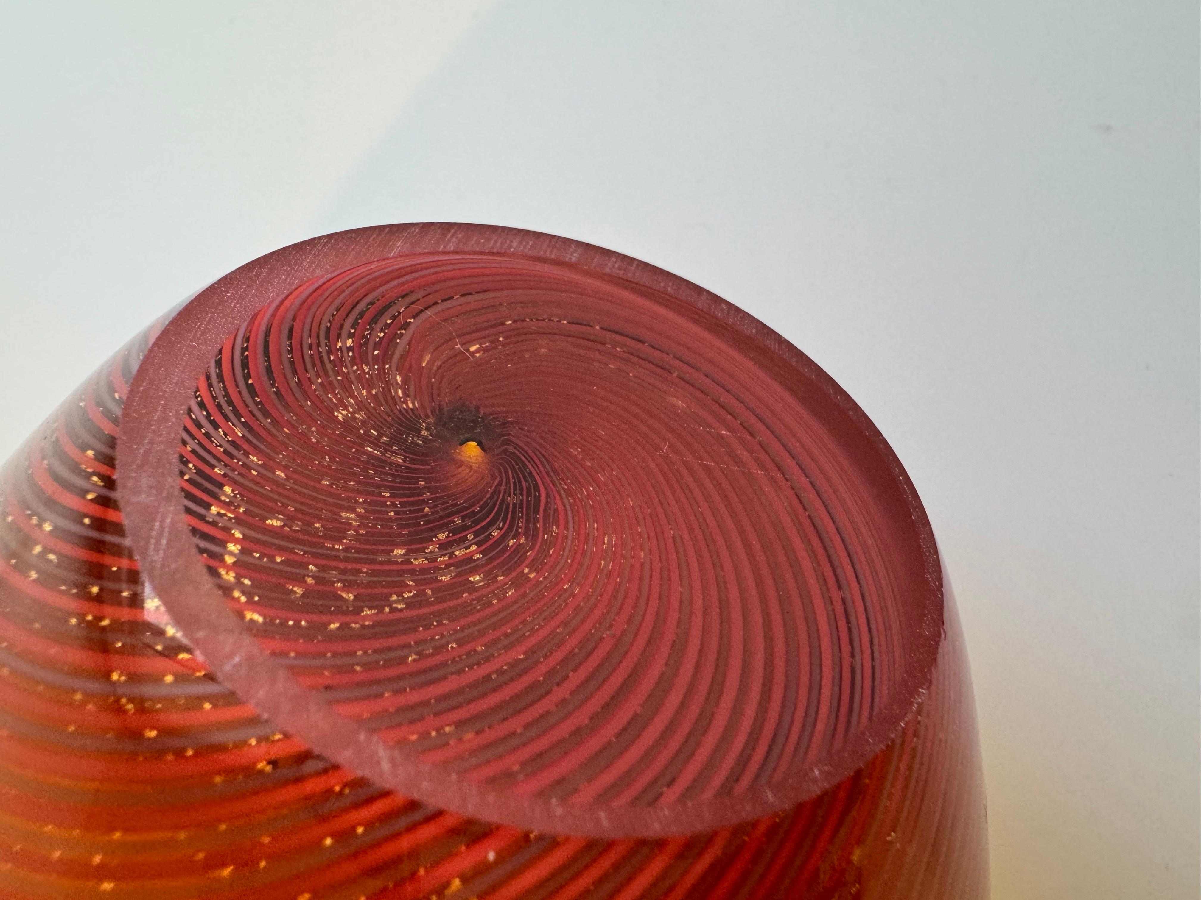 American Large Orange Nine Iron Studios MCM Art Glass Vase Swirl For Sale
