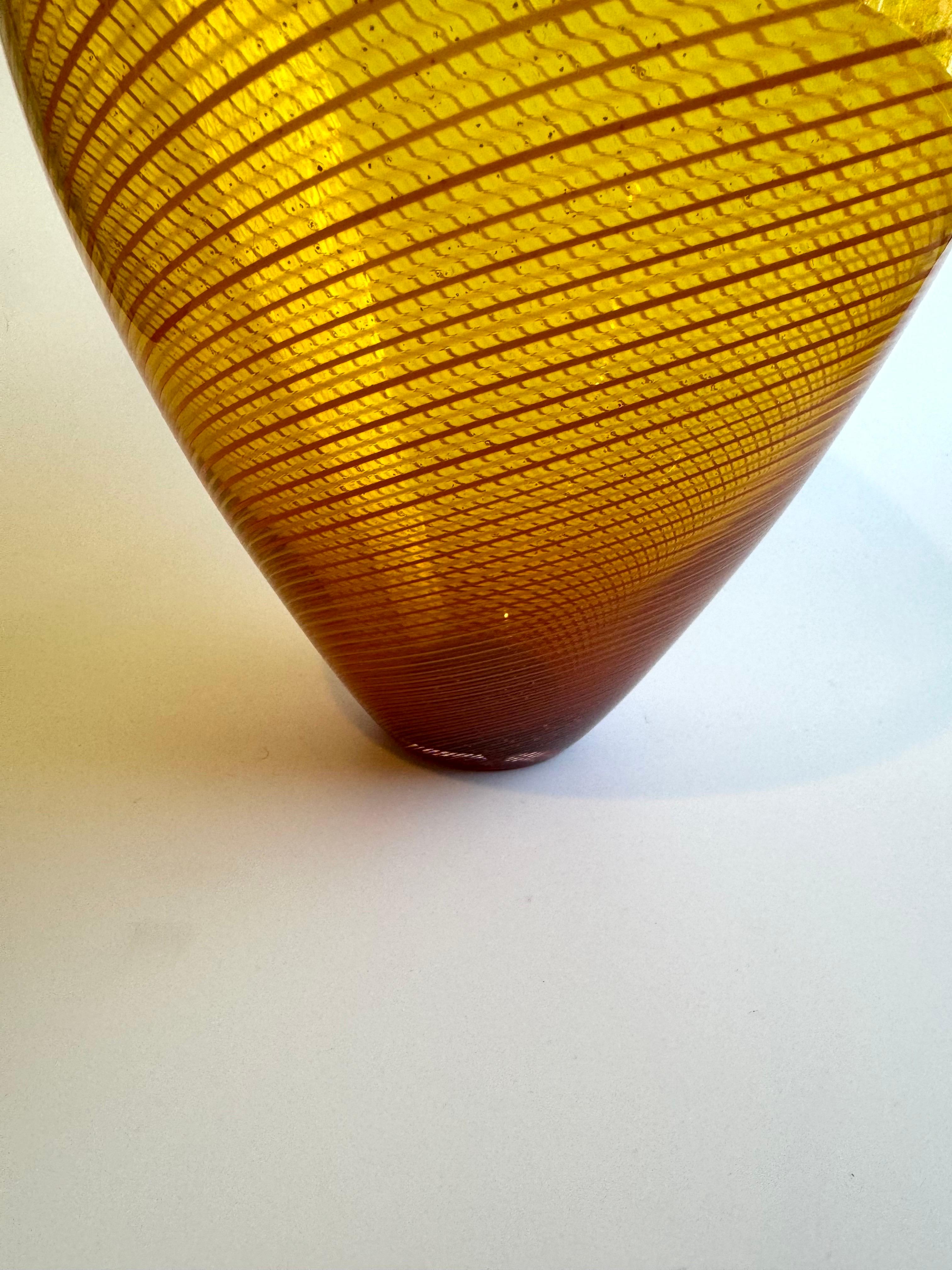 Hand-Crafted Large Orange Nine Iron Studios MCM Art Glass Vase Swirl For Sale