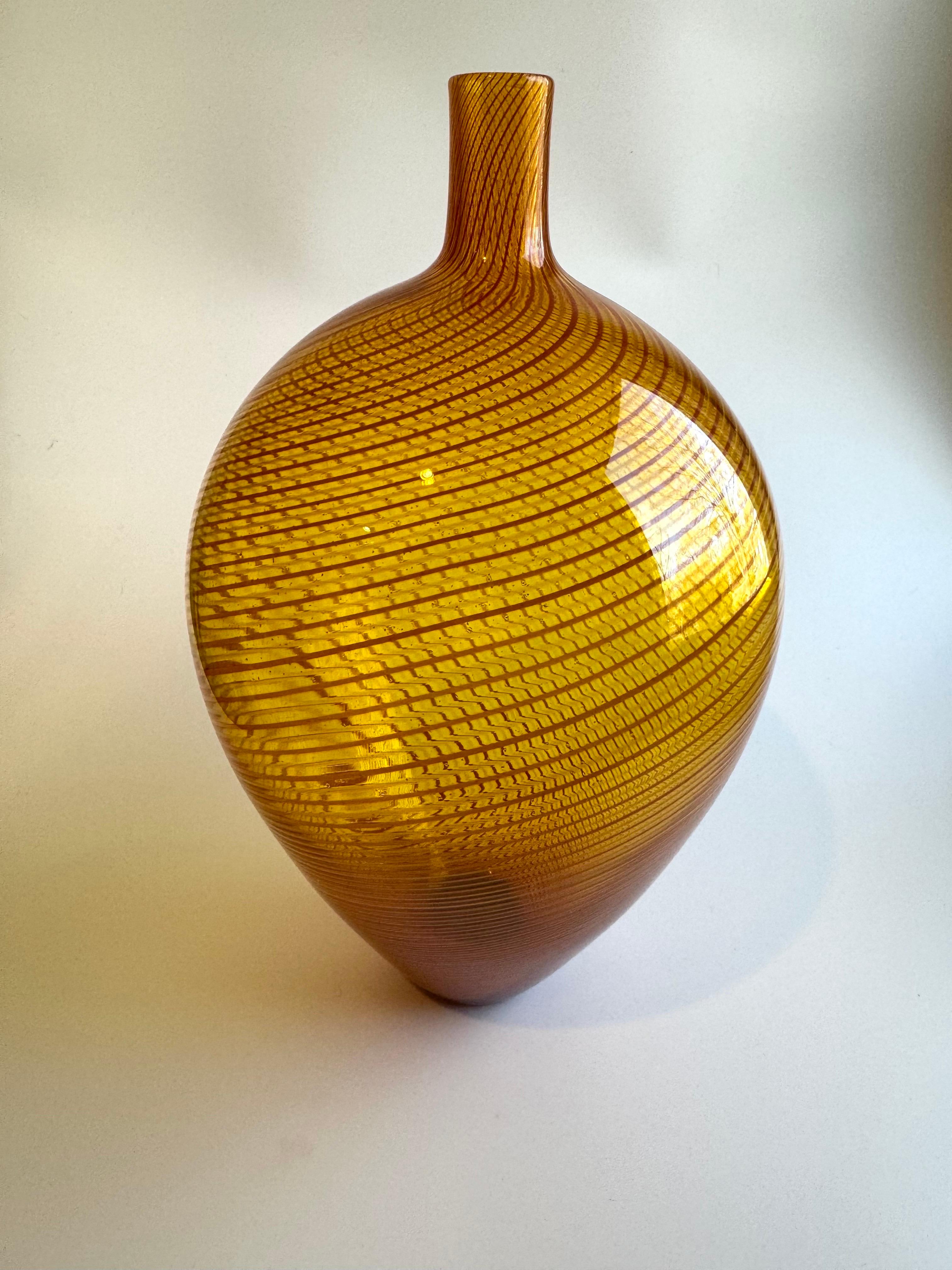Large Orange Nine Iron Studios MCM Art Glass Vase Swirl For Sale 1