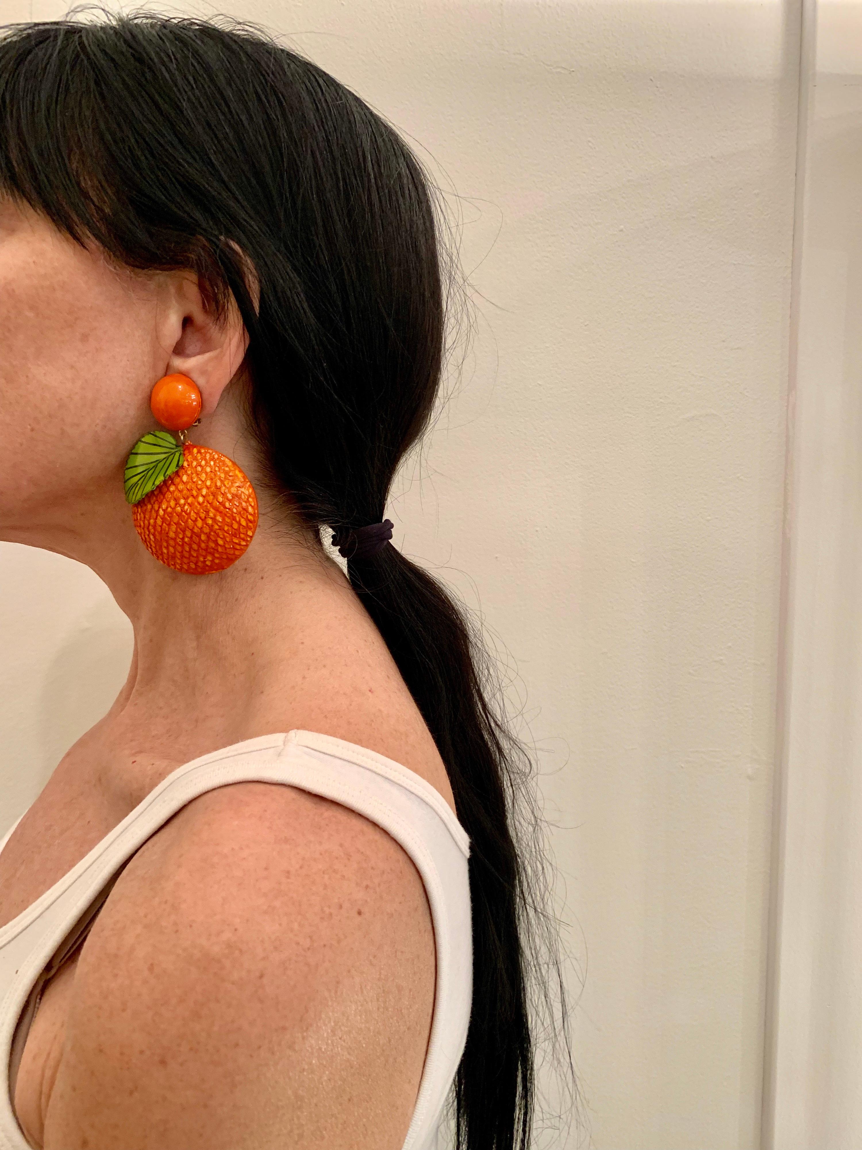 Contemporary Large Orange Statement Earrings 