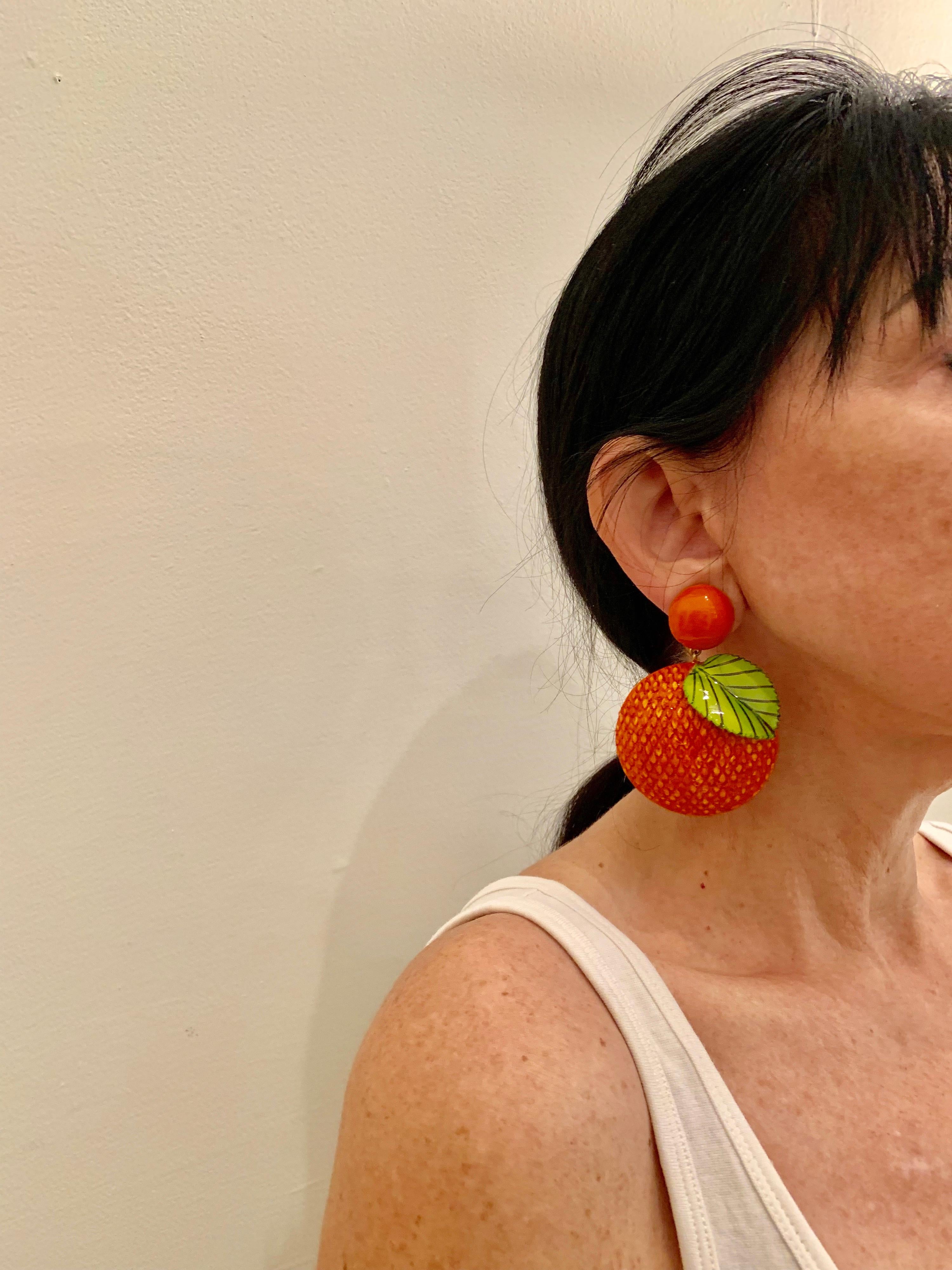 Large Orange Statement Earrings  In New Condition In Palm Springs, CA