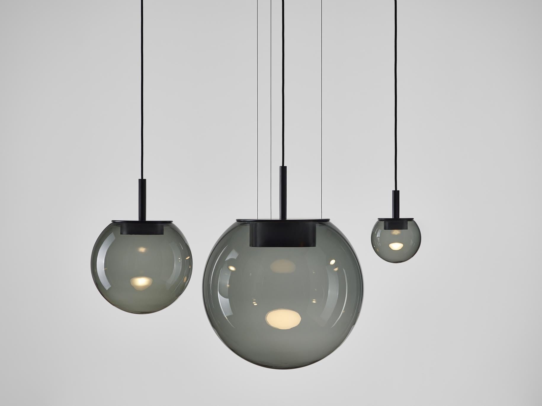Powder-Coated Large 'Orbis 500' in Smoke Brown Blown Glass Pendant Lamp for Brokis For Sale