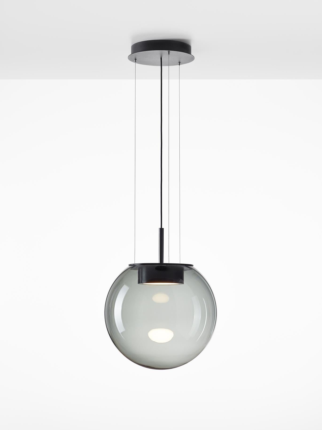 Metal Large 'Orbis 500' in Smoke Grey Blown Glass Pendant Lamp for Brokis For Sale