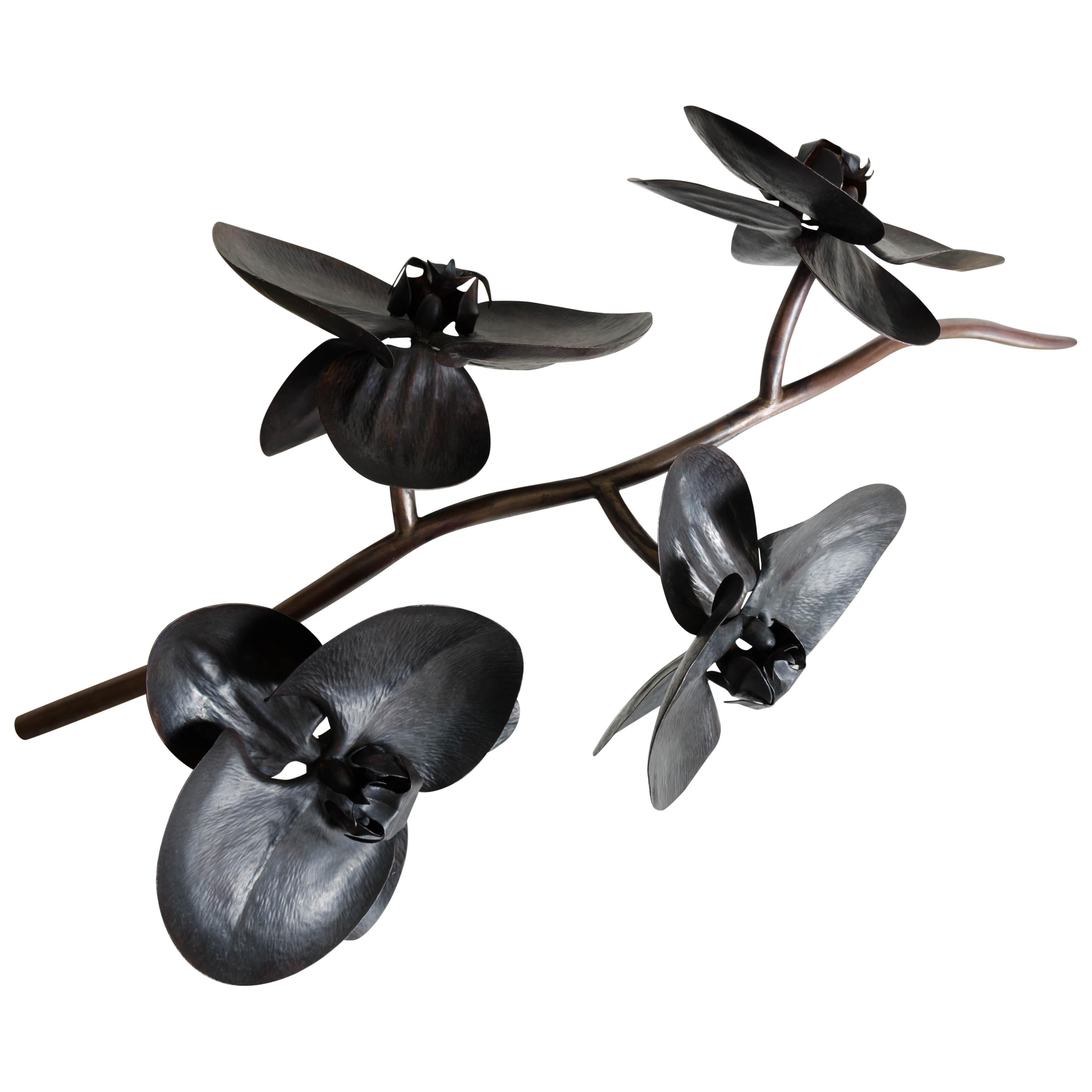 Large Orchid Sculpture by Robert Kuo, Hand Repoussé Copper, Limited Edition