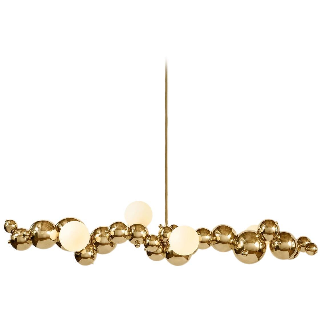 Large Organic "Bubbly" 04-Light Linear Chandelier in Polished Brass