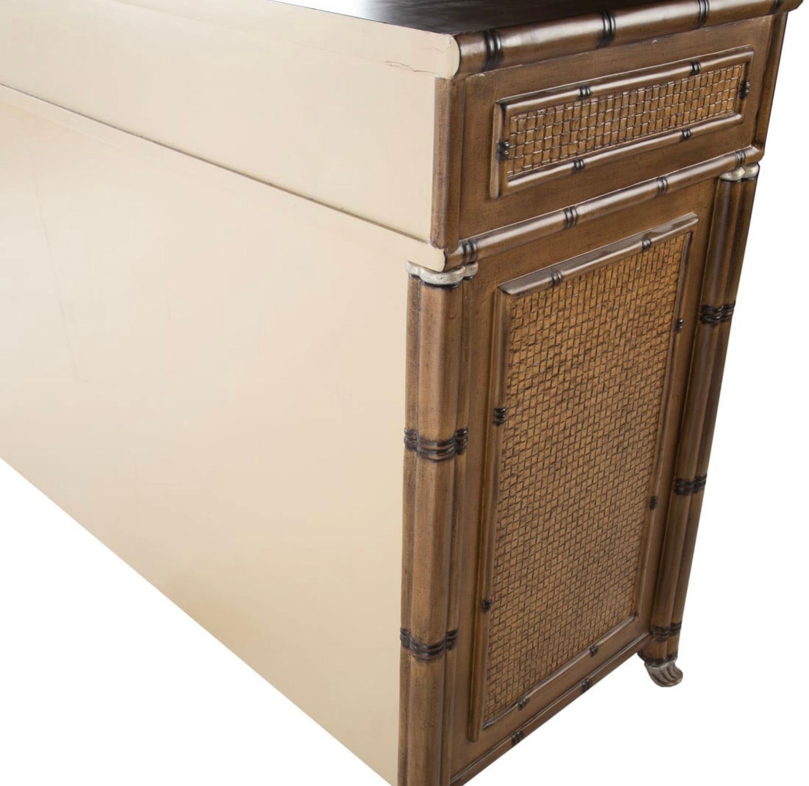 Regency Large Organic Coastal Faux Bamboo Rattan Chests / Commodes / Cabinets - Pair For Sale