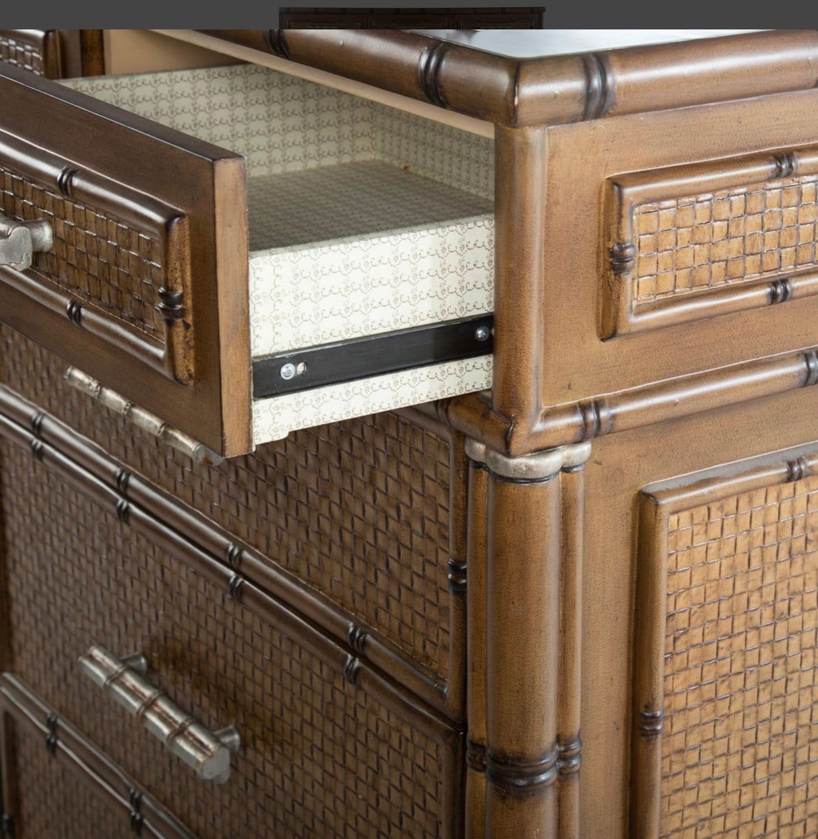 American Large Organic Coastal Faux Bamboo Rattan Chests / Commodes / Cabinets - Pair For Sale
