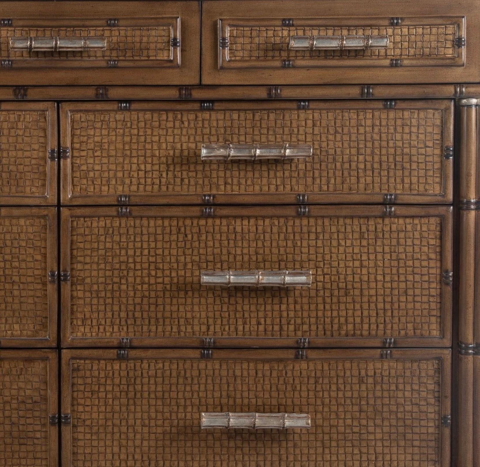 Large Organic Coastal Faux Bamboo Rattan Chests / Commodes / Cabinets - Pair In Good Condition For Sale In Kennesaw, GA