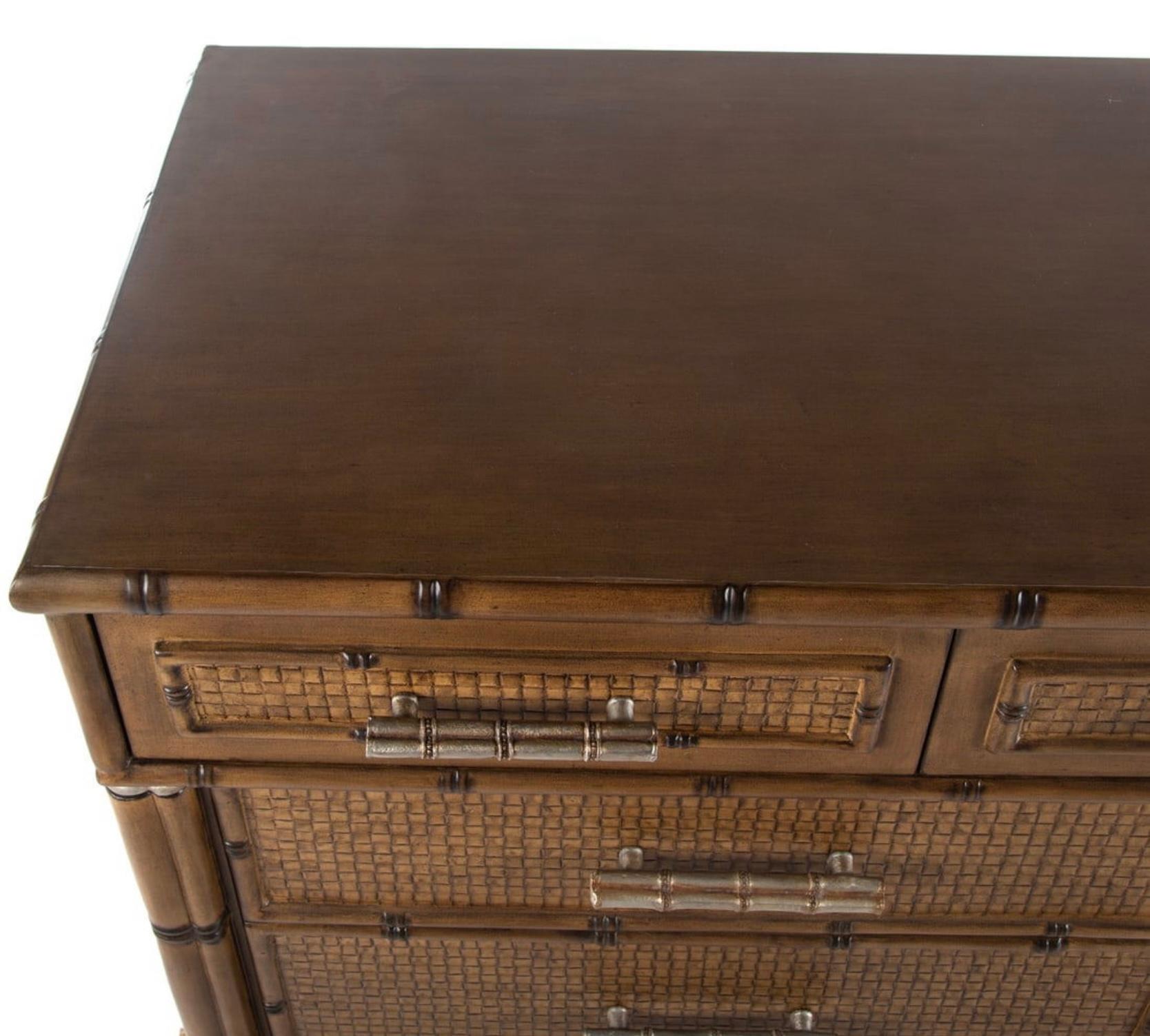 Metal Large Organic Coastal Faux Bamboo Rattan Chests / Commodes / Cabinets - Pair For Sale