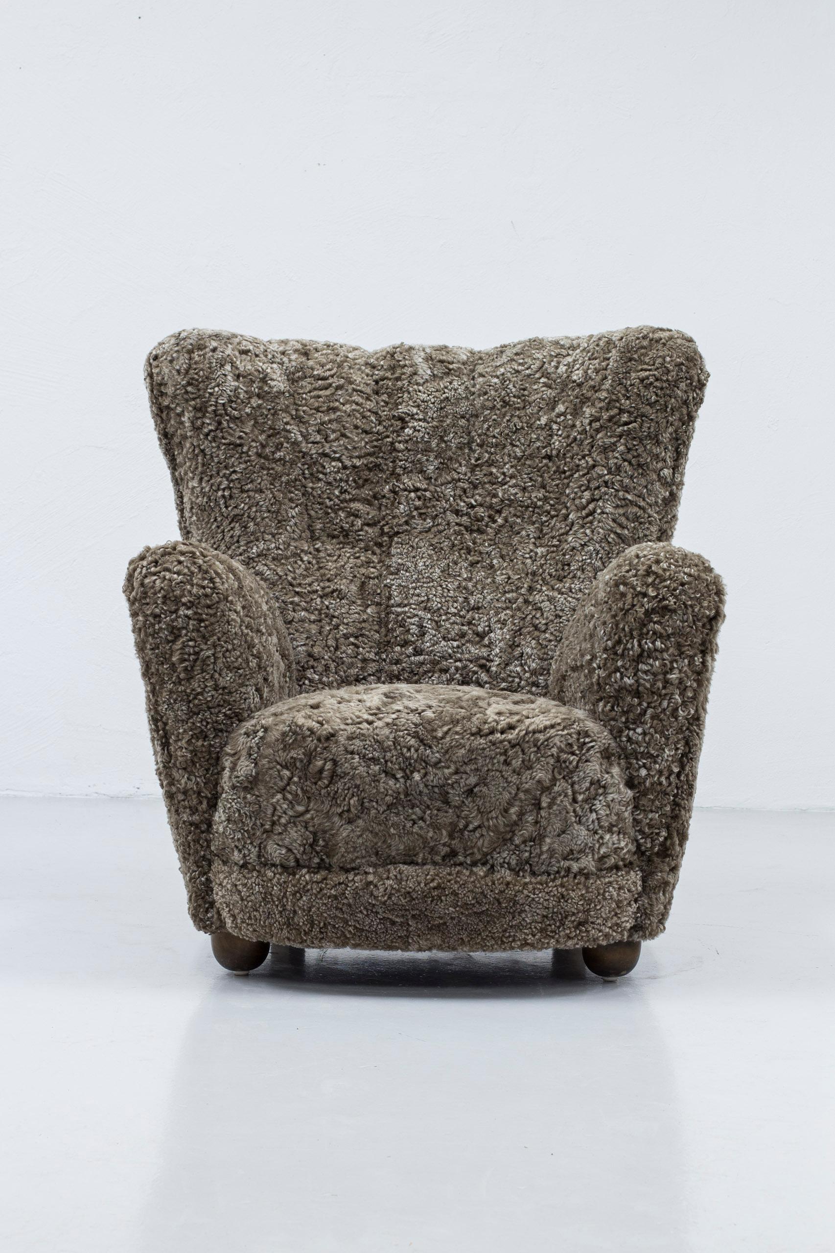 Swedish Large Organic Danish Modern Sheepskin Chair, Denmark, 1940s