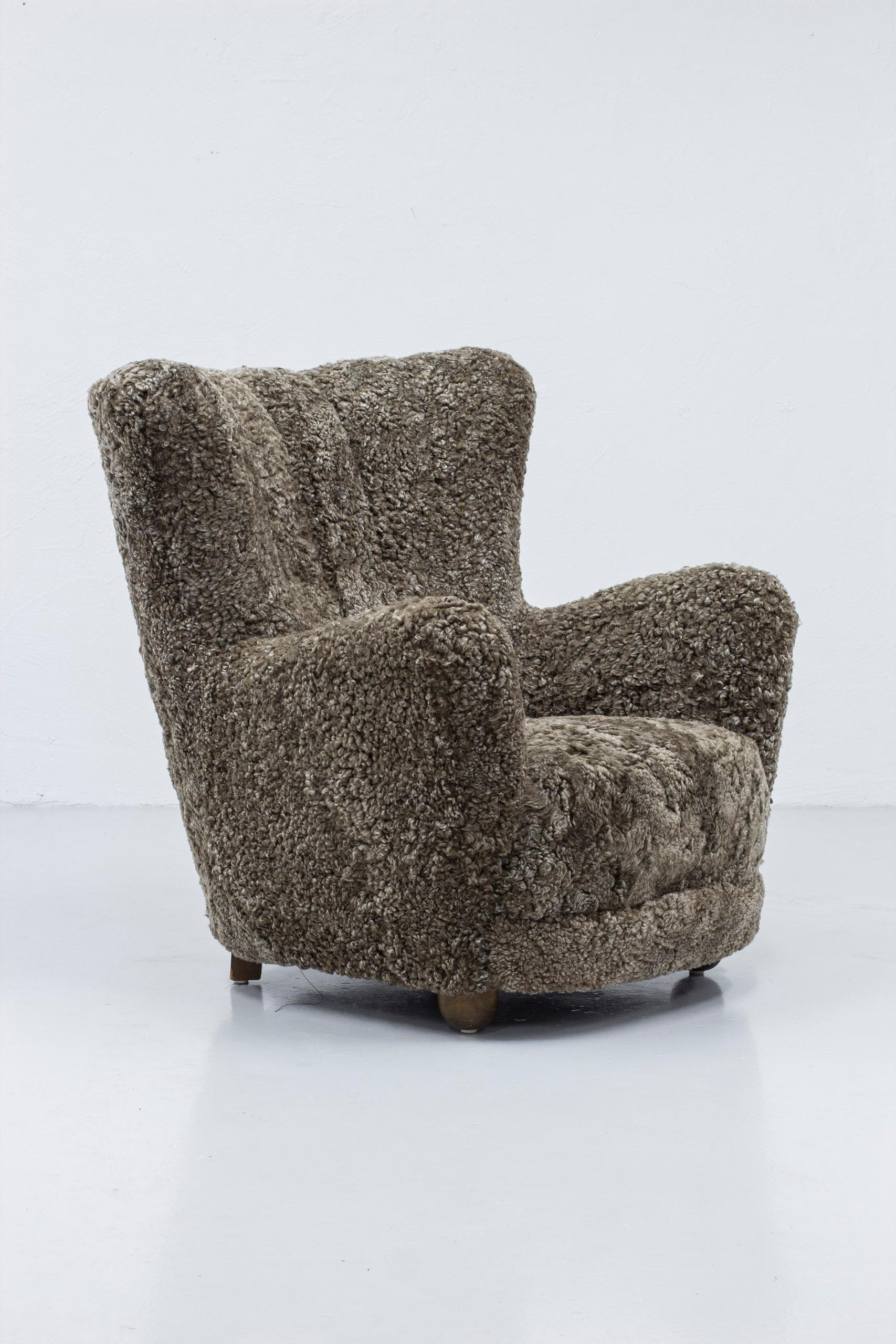 Large Organic Danish Modern Sheepskin Chair, Denmark, 1940s 1