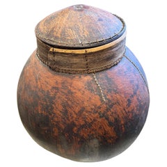 Large Organic Lidded African Gourd Vessel Urn