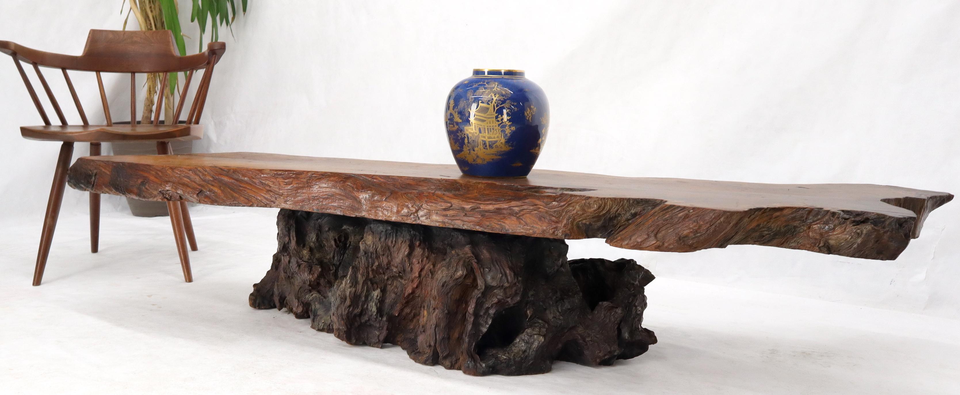 Mid-Century Modern large organic live edge coffee table natural long shape.