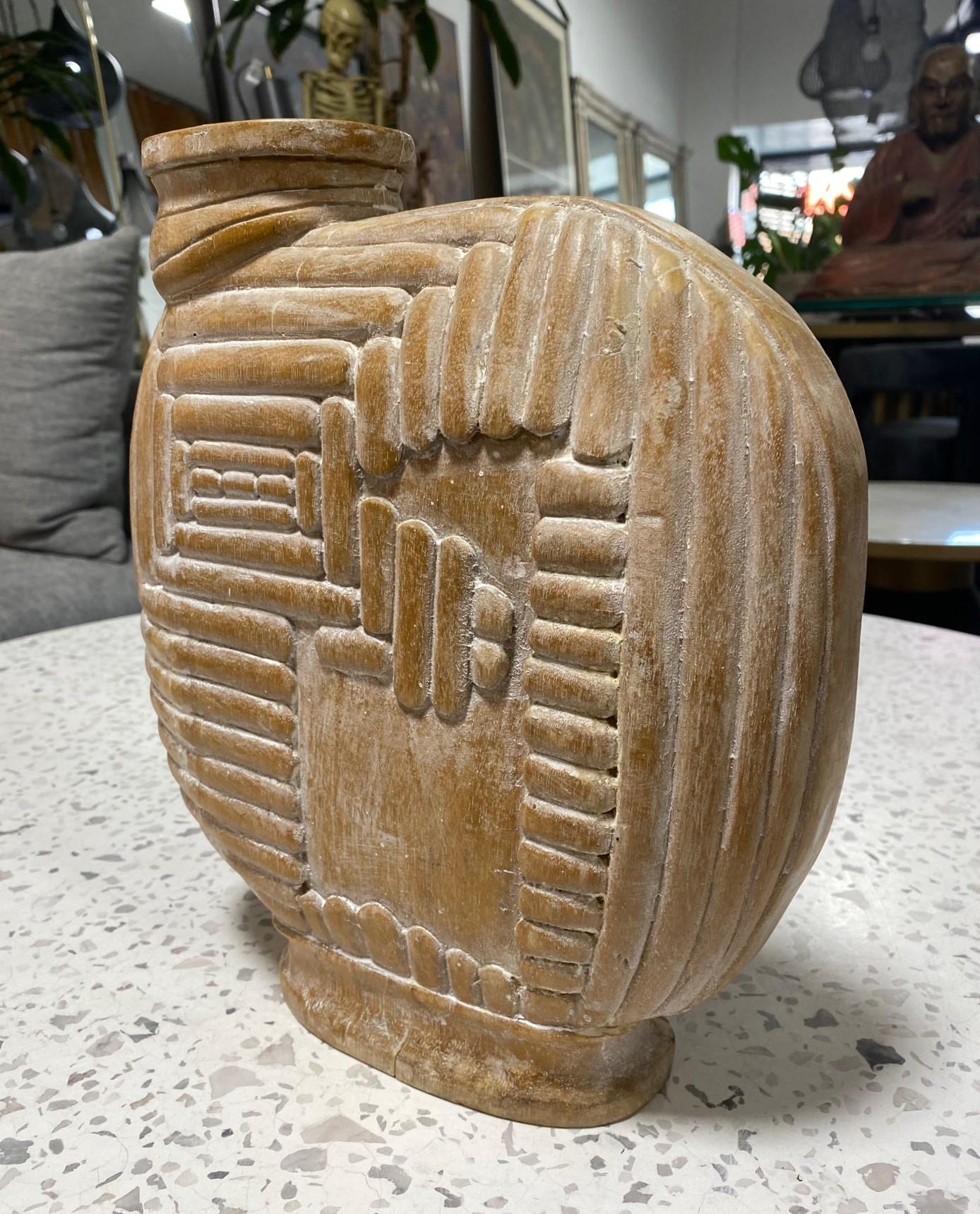 Large Organic Mid-Century Modern Natural Wood Carved Sculptural Art Vase Vessel For Sale 4