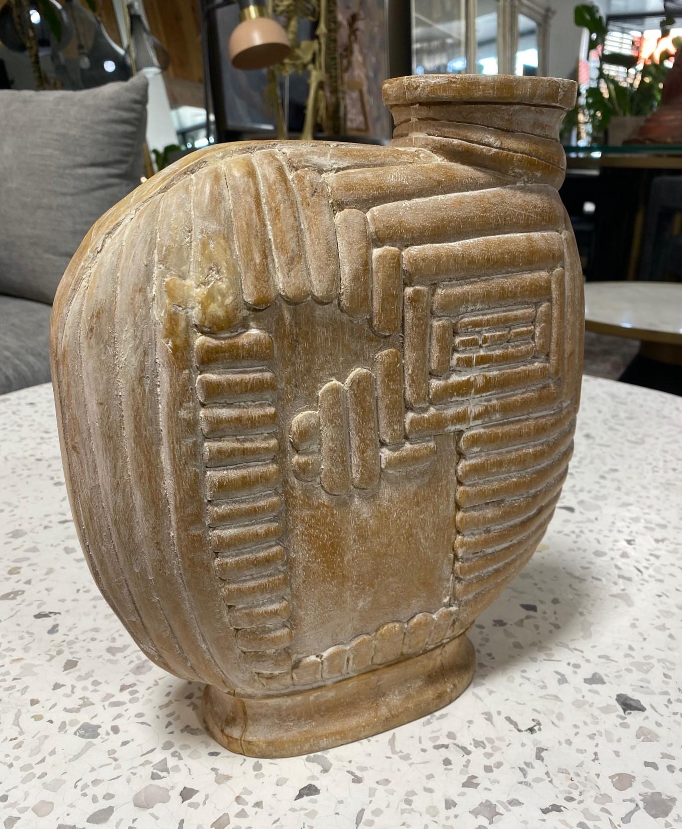 Large Organic Mid-Century Modern Natural Wood Carved Sculptural Art Vase Vessel For Sale 7