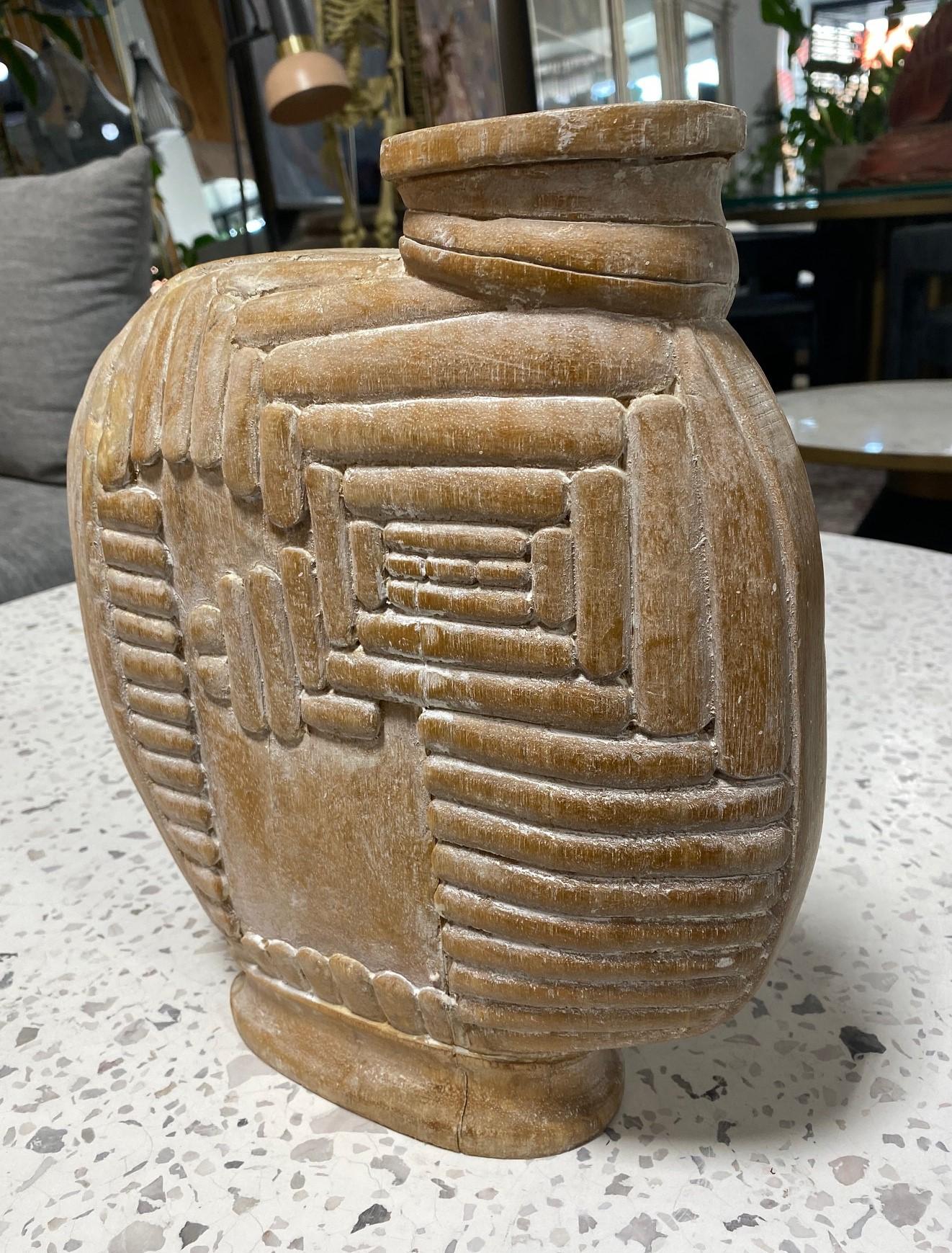 Large Organic Mid-Century Modern Natural Wood Carved Sculptural Art Vase Vessel In Good Condition For Sale In Studio City, CA