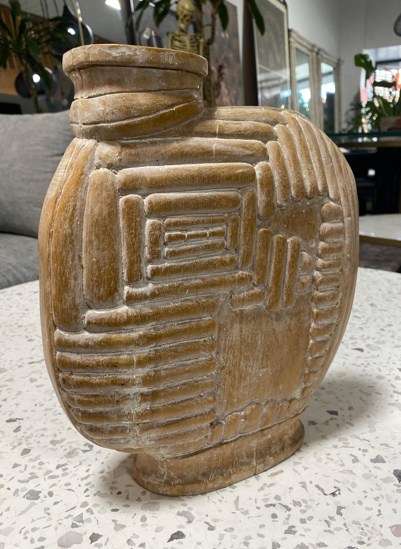 Large Organic Mid-Century Modern Natural Wood Carved Sculptural Art Vase Vessel For Sale 1