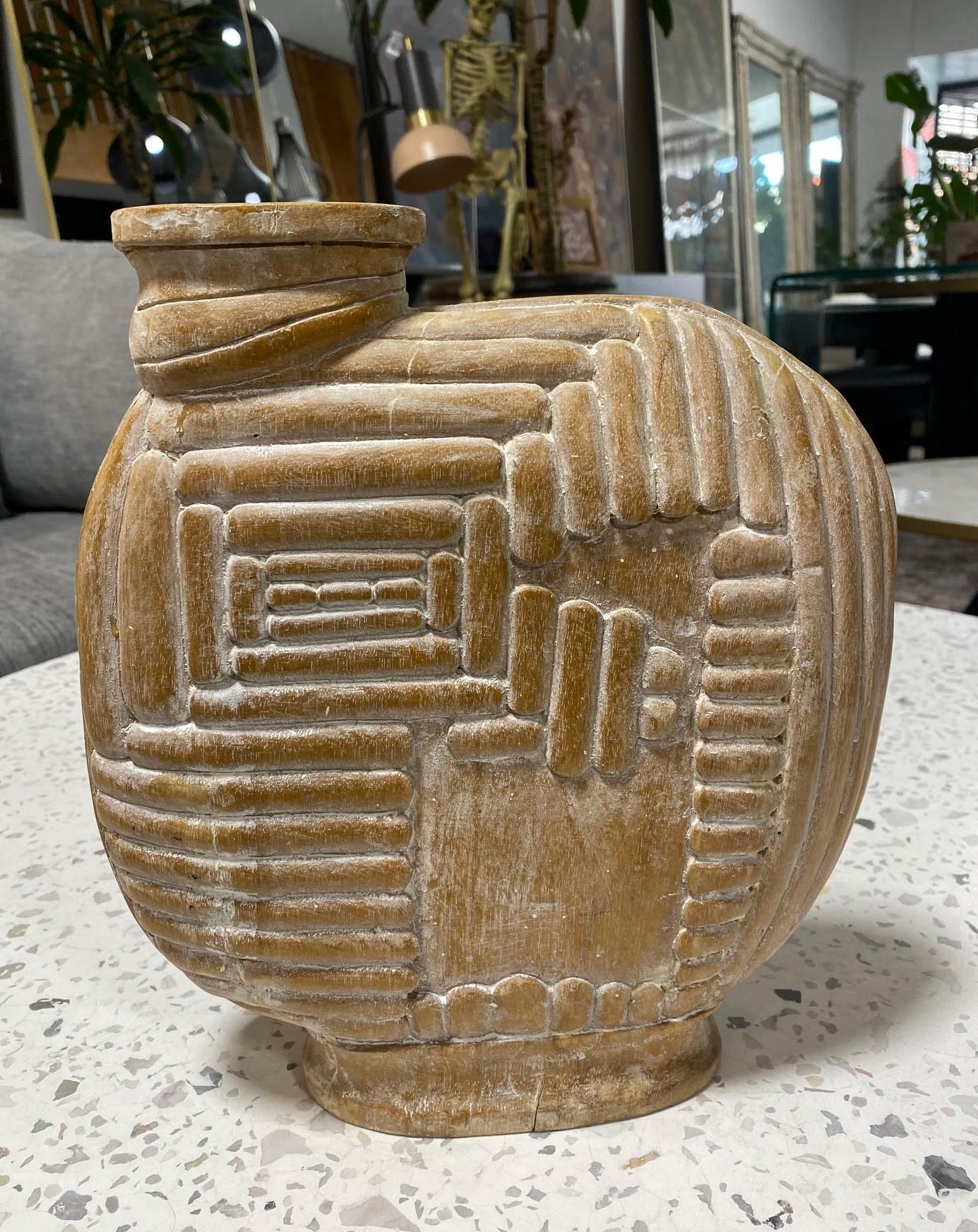 Large Organic Mid-Century Modern Natural Wood Carved Sculptural Art Vase Vessel For Sale 2