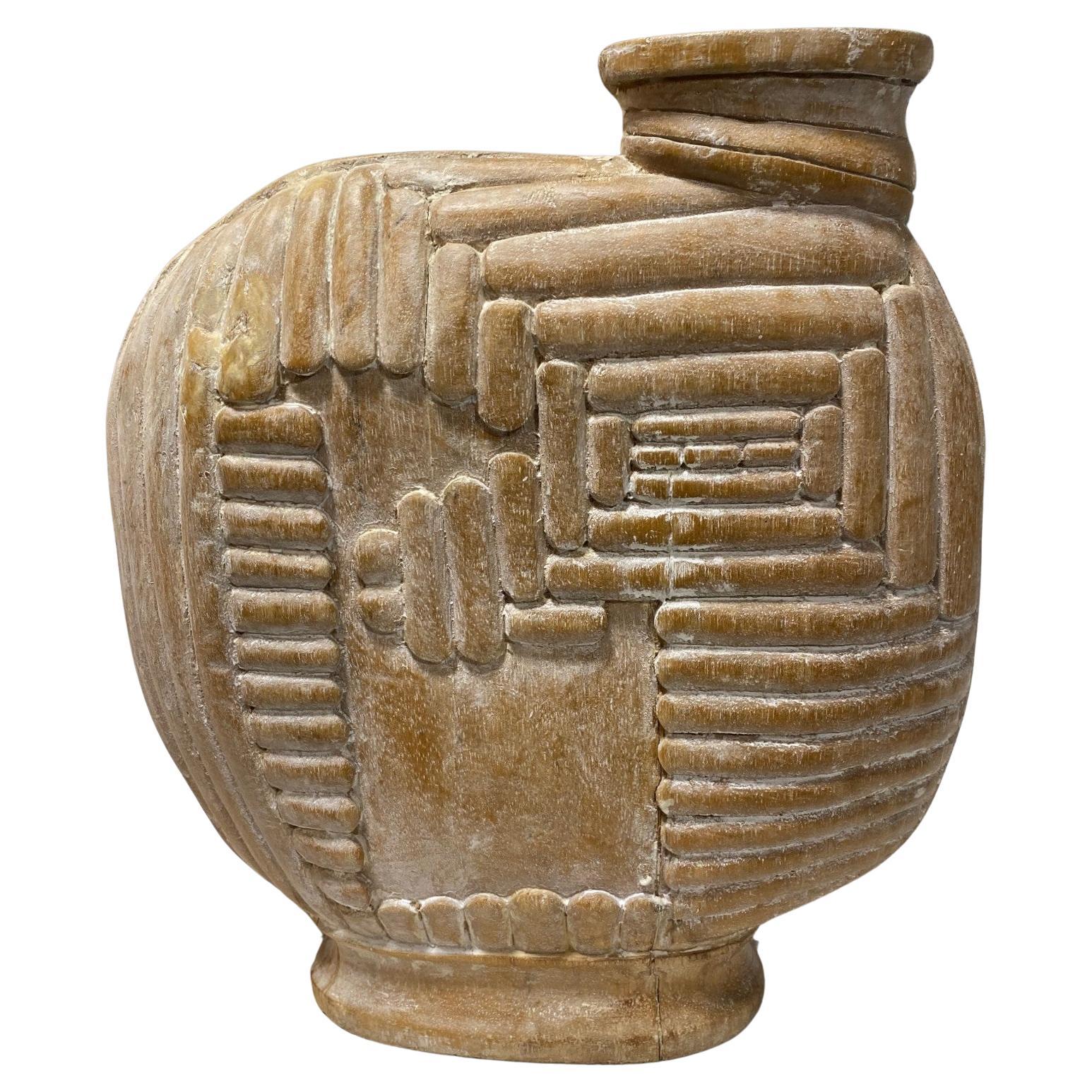 Large Organic Mid-Century Modern Natural Wood Carved Sculptural Art Vase Vessel For Sale