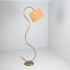 Large Organic Modern Branching Floor Lamp in Brass & Linnen, Finland 1950s
