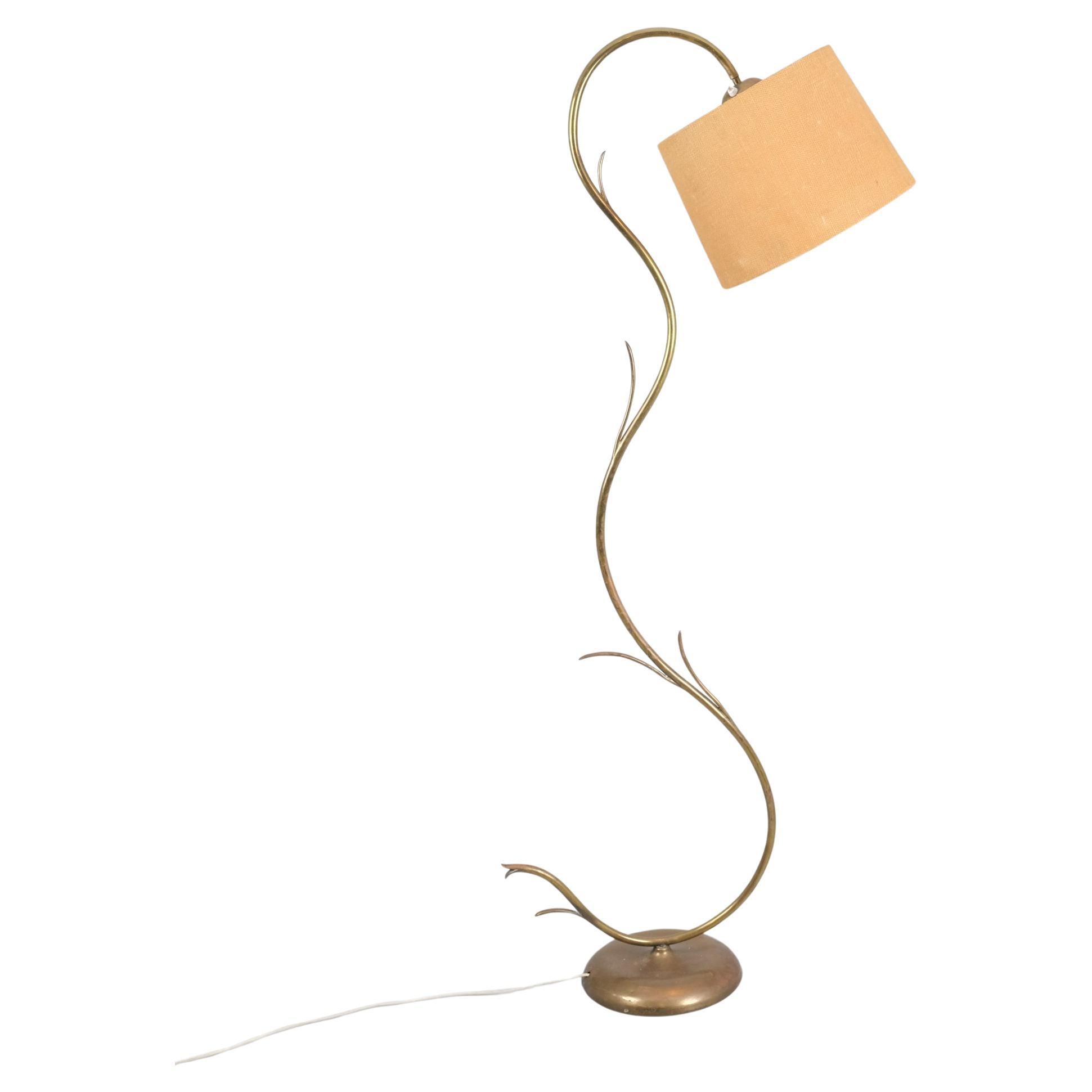 Large Organic Modern Branching Floor Lamp in Brass & Linnen, Finland 1950s