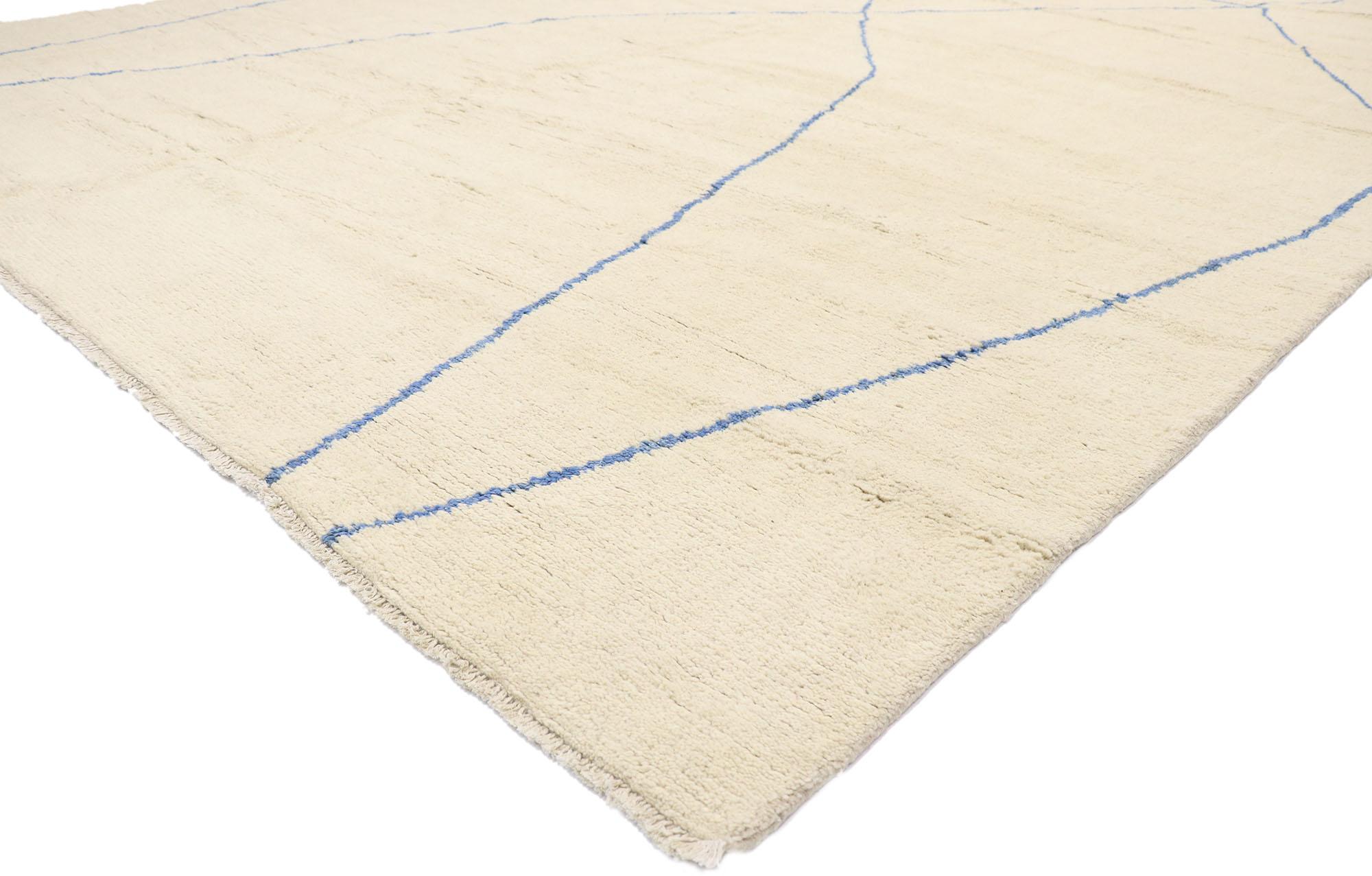 80544 Large Organic Modern Moroccan Rug, 12'03 x 15'09.
Wabi-Sabi meets Boho Hygge in this large Moroccan rug. The whimsical design and dreamy color palette woven into this piece work together to create a warm, effortless atmosphere. Asymmetrical