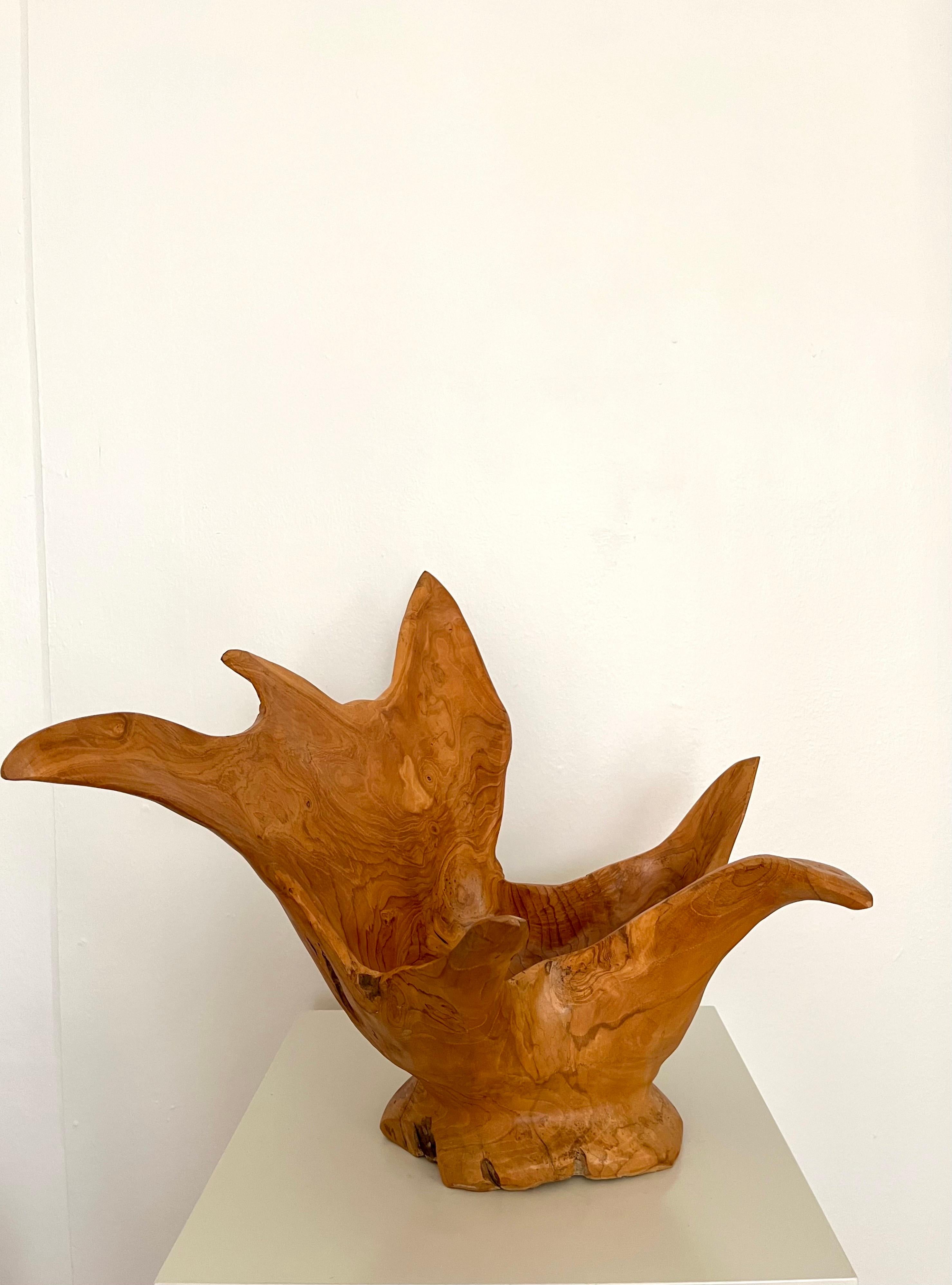 Indonésien Grand bol sculpté en ronce de bois organique et moderne, Indonésie, 1970 en vente
