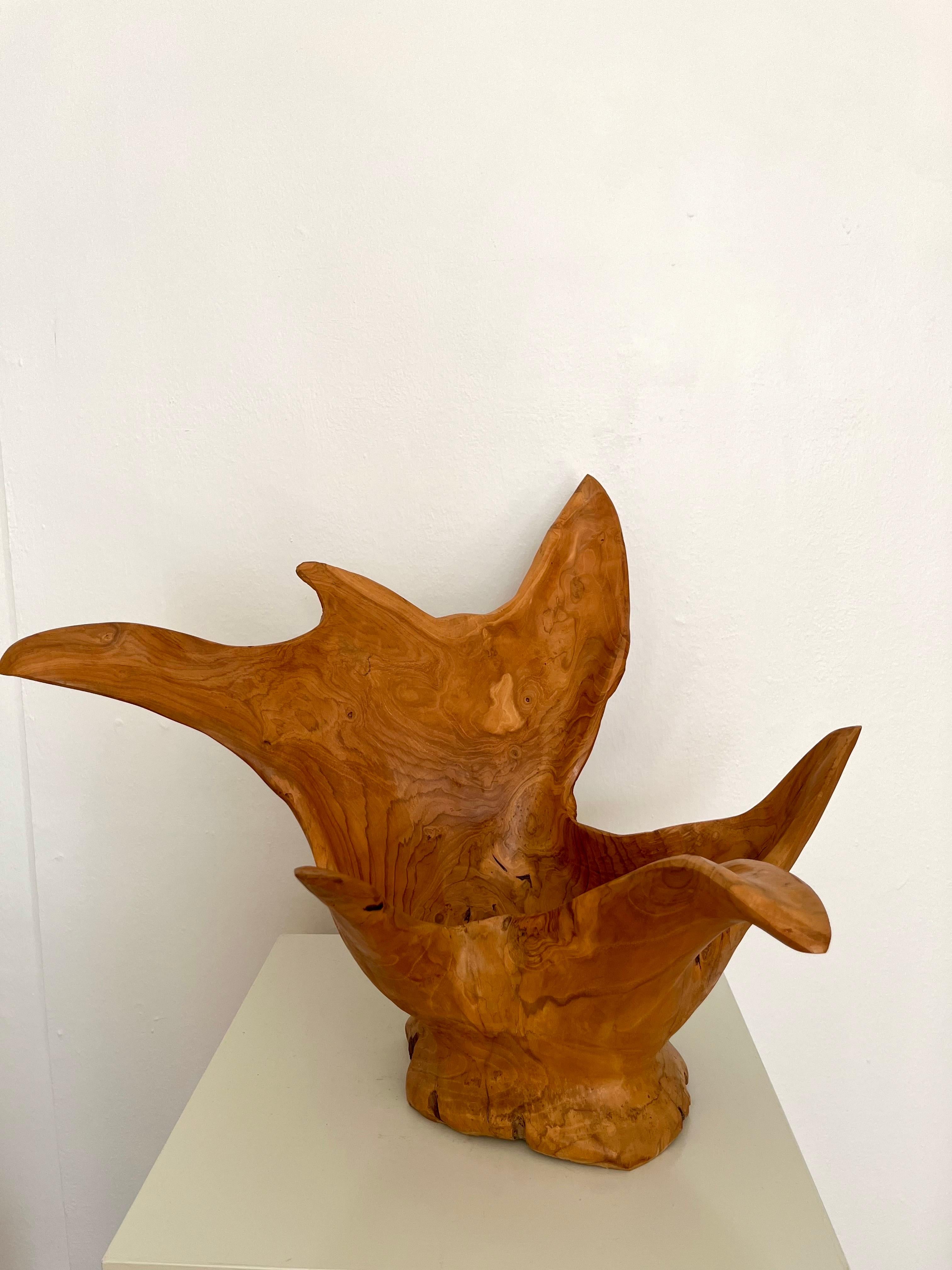 Broussin Grand bol sculpté en ronce de bois organique et moderne, Indonésie, 1970 en vente