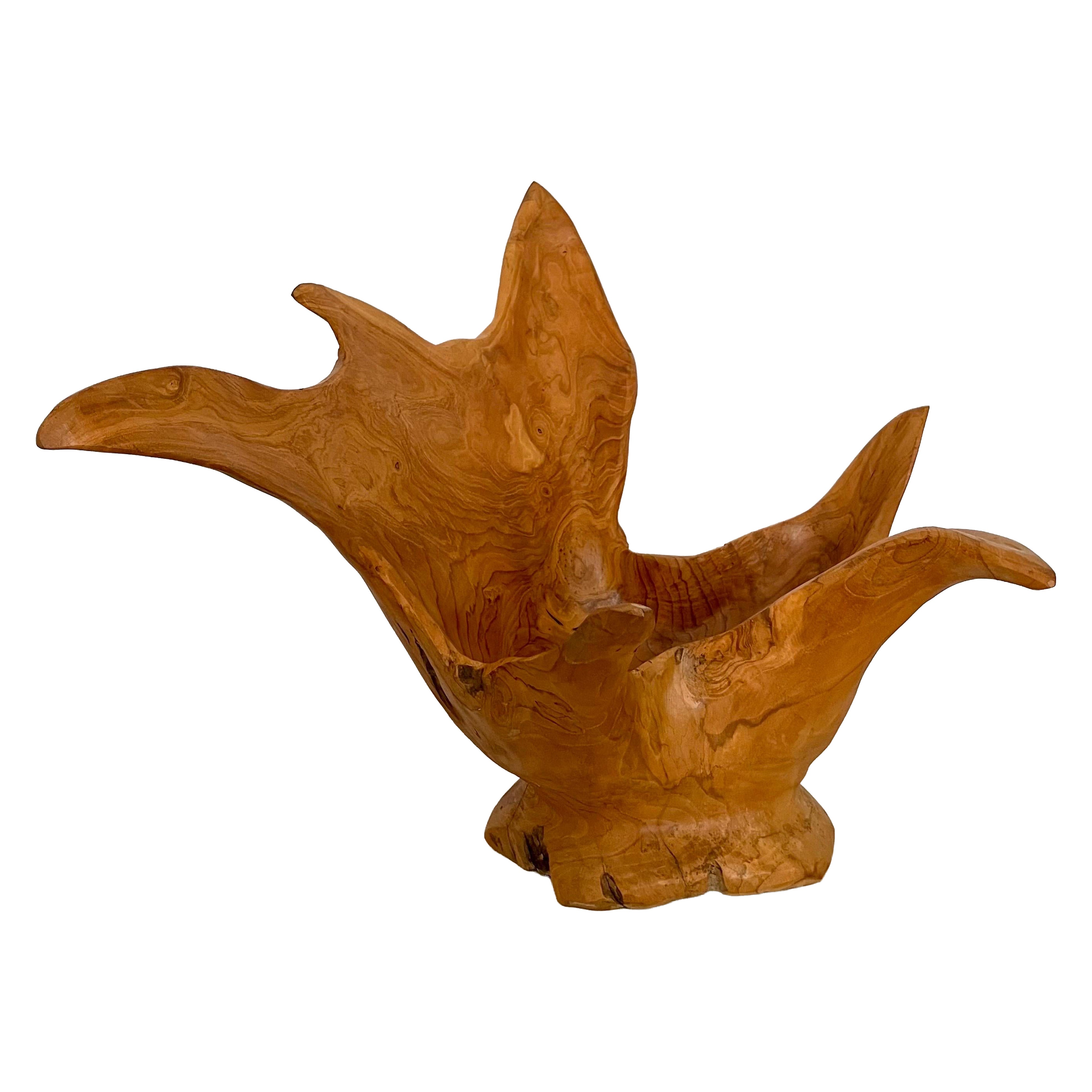 Large Organic Modern Root Carving Sculpture Bowl in Burlwood, Indonesia, 1970s
