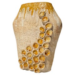 Retro Large Organic Modern Sand Ochre Glazed Vase, Denmark, 1970s