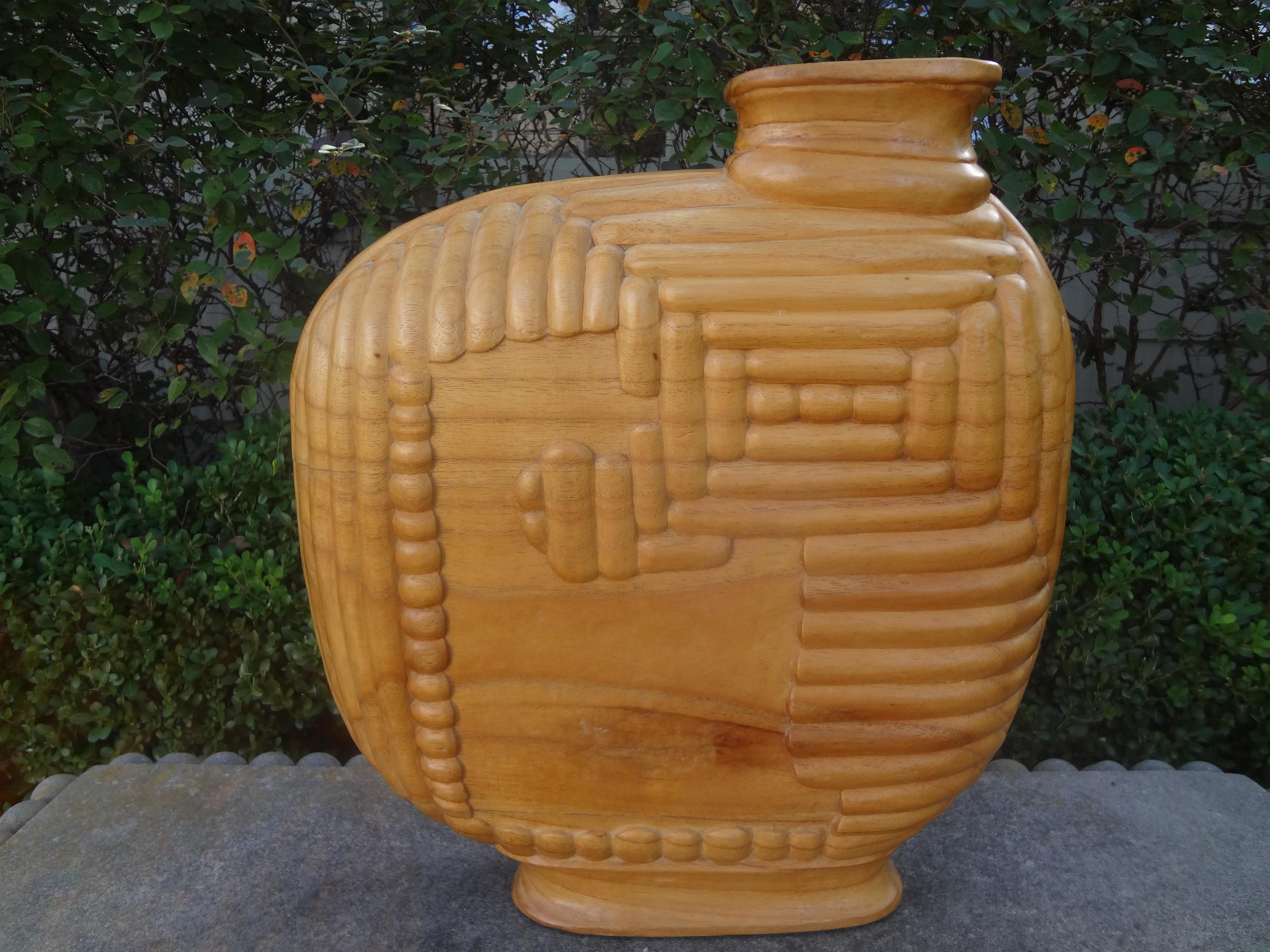 Large Organic Modern Sculptural Carved Wood Vase or Vessel In Good Condition In Houston, TX