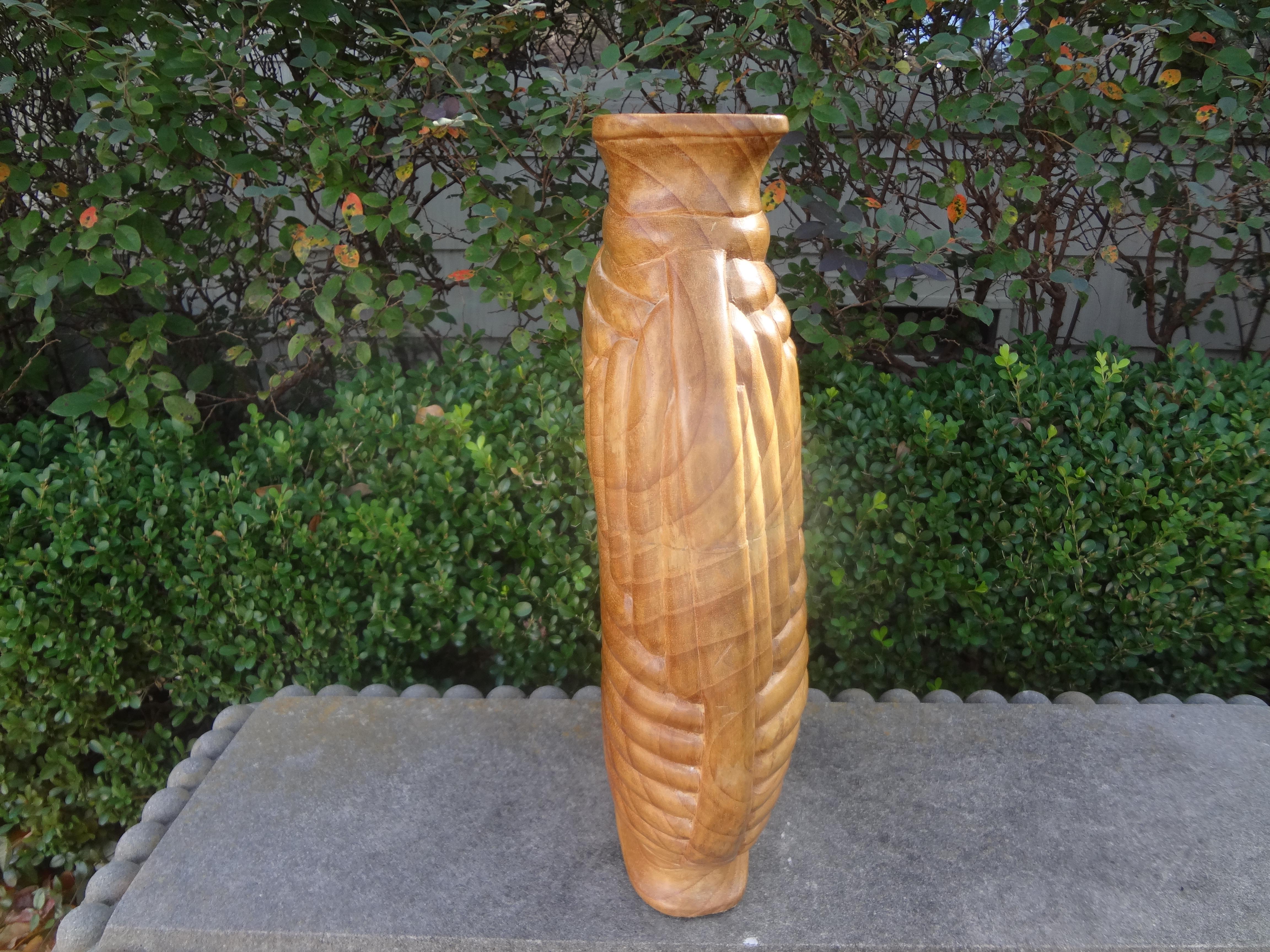 Large Organic Modern Sculptural Carved Wood Vase or Vessel 1
