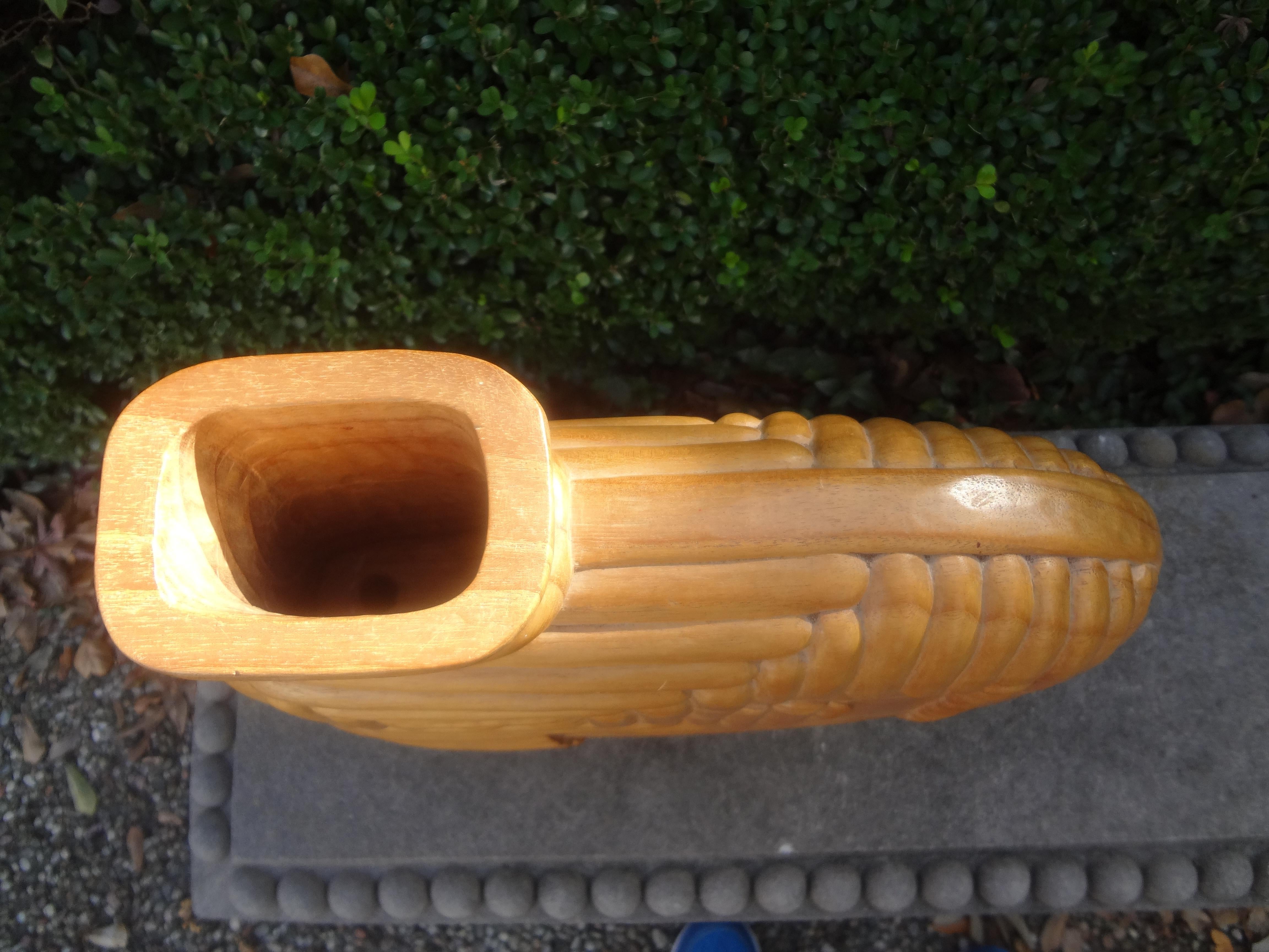 Large Organic Modern Sculptural Carved Wood Vase or Vessel 2