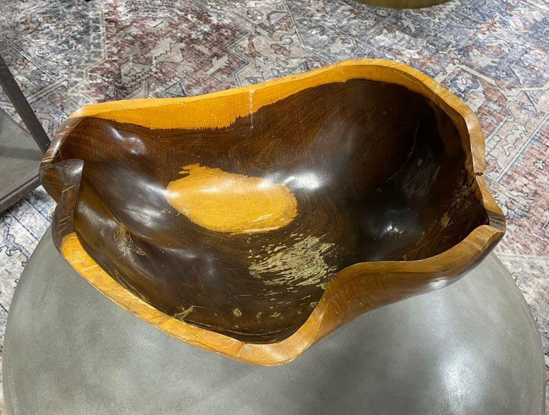 Large Organic Natural Free Form Live Edge Sculptural Root Wood Bowl For Sale at 1stDibs