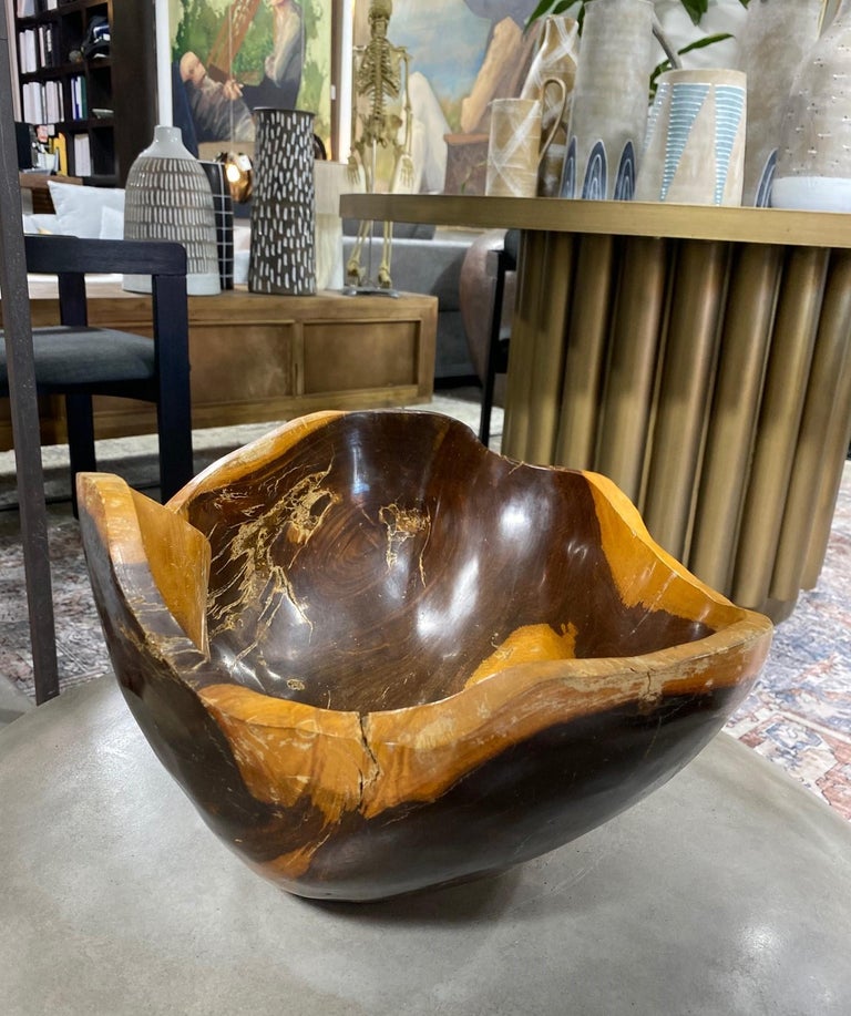 Large Organic Natural Free Form Live Edge Sculptural Root Wood Bowl For Sale at 1stDibs