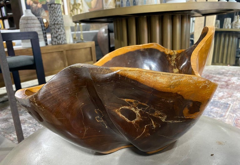 Large Organic Natural Free Form Live Edge Sculptural Root Wood Bowl For Sale at 1stDibs