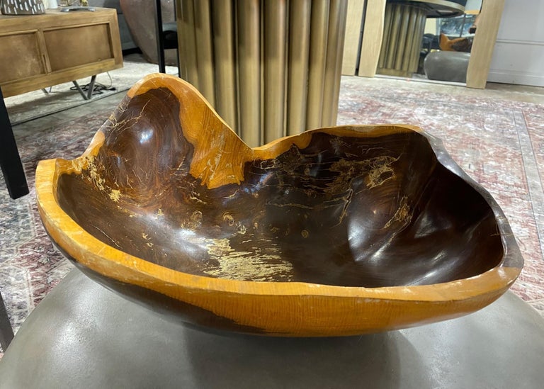 Large Organic Natural Free Form Live Edge Sculptural Root Wood Bowl For Sale at 1stDibs
