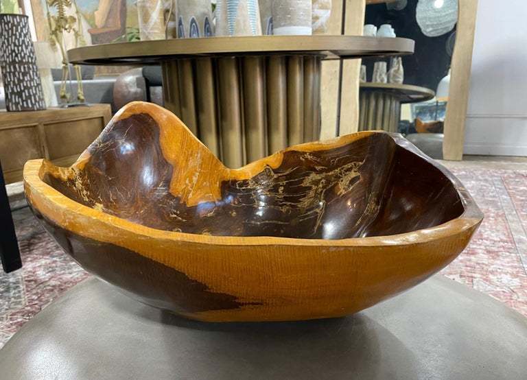 Large Organic Natural Free Form Live Edge Sculptural Root Wood Bowl For Sale at 1stDibs