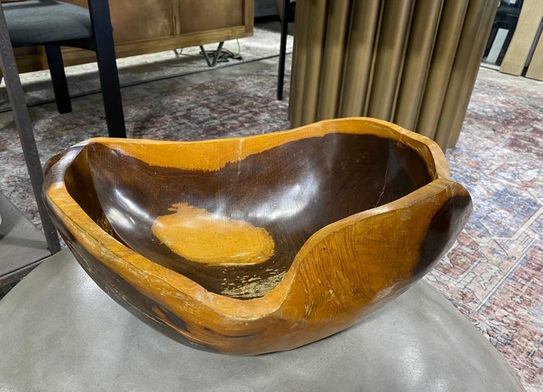 Large Organic Natural Free Form Live Edge Sculptural Root Wood Bowl For Sale at 1stDibs