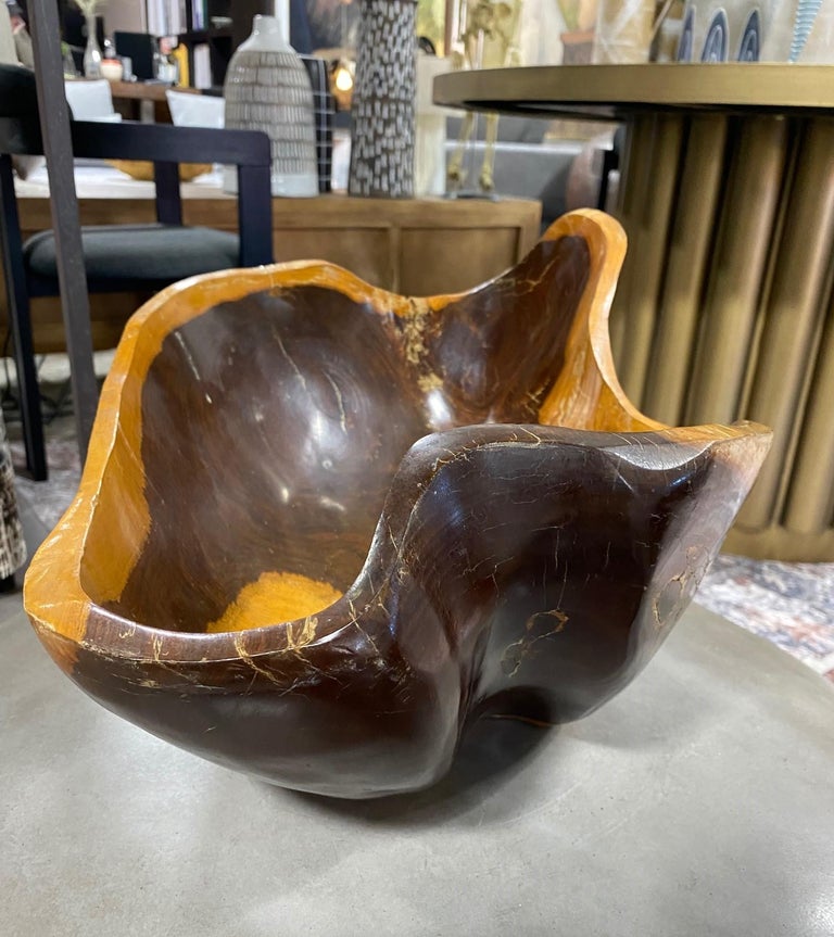 Large Organic Natural Free Form Live Edge Sculptural Root Wood Bowl For Sale at 1stDibs