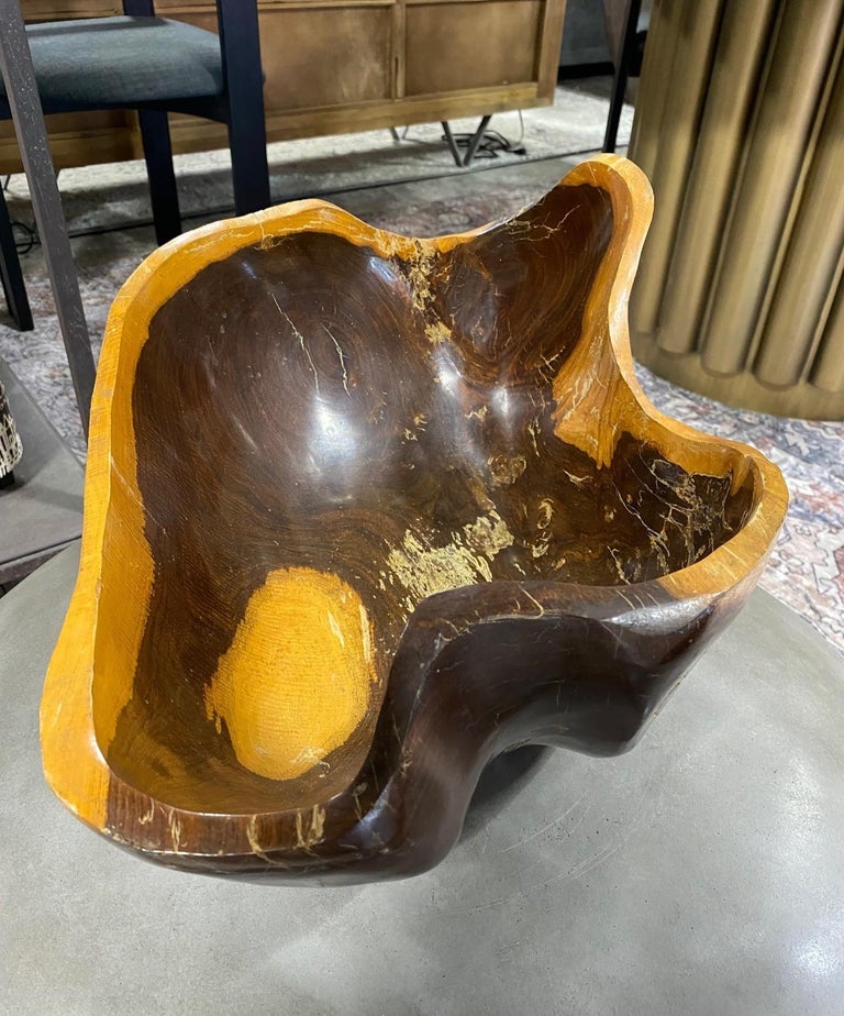 Large Organic Natural Free Form Live Edge Sculptural Root Wood Bowl For Sale at 1stDibs