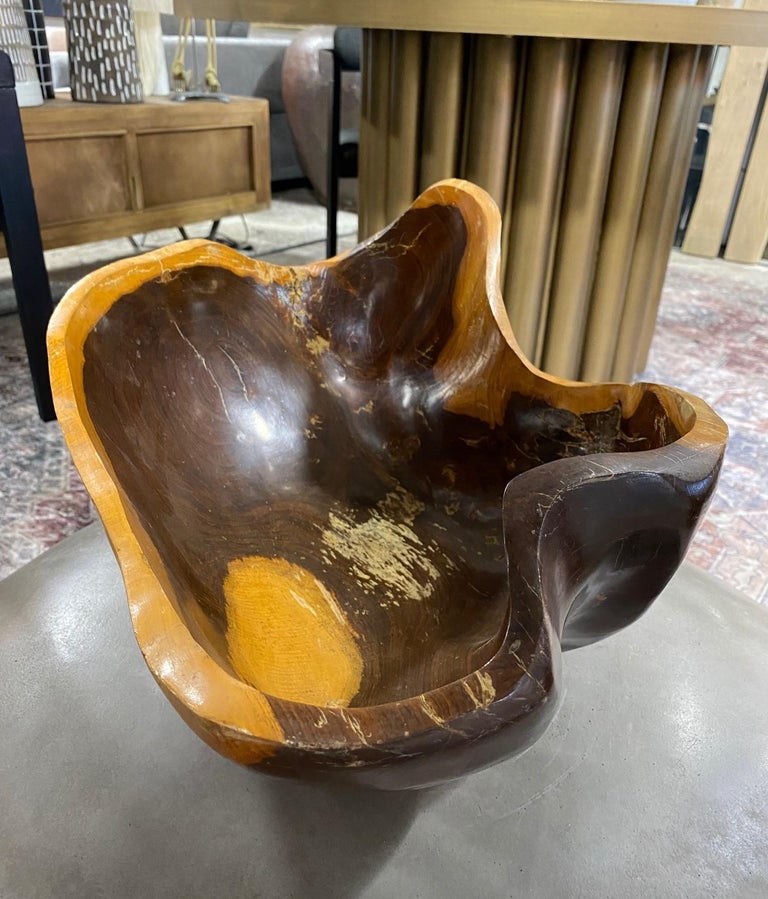 Large Organic Natural Free Form Live Edge Sculptural Root Wood Bowl For Sale at 1stDibs