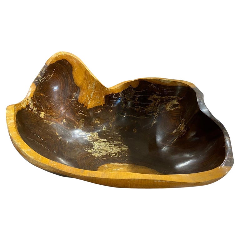 Large Organic Natural Free Form Live Edge Sculptural Root Wood Bowl For
