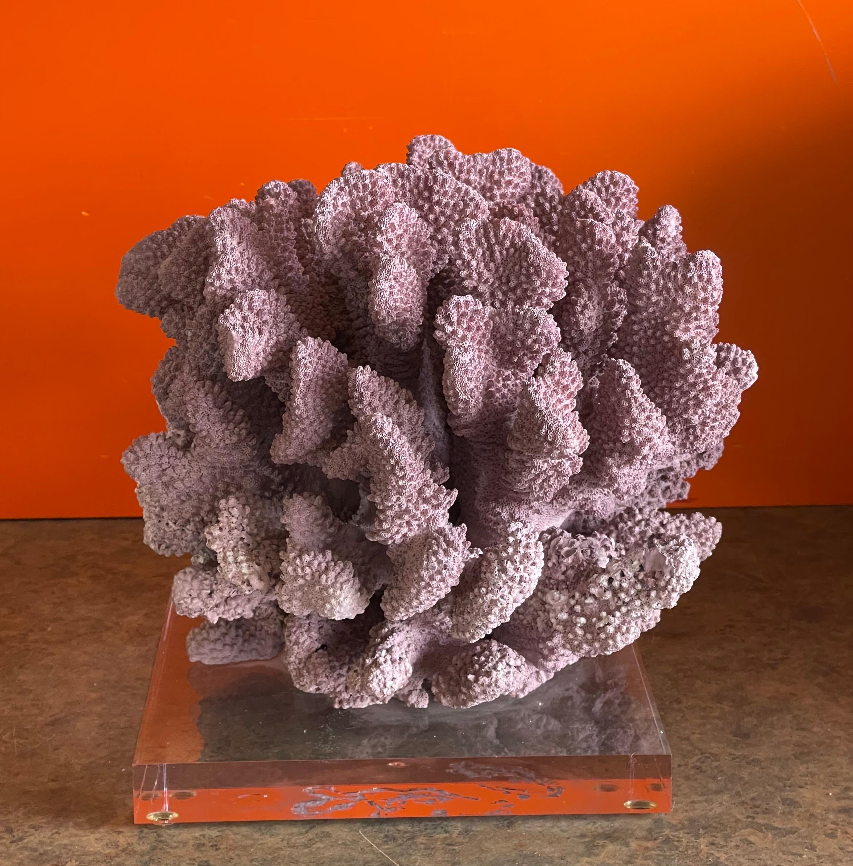 20th Century Large Organic Pink Coral Sculptural Specimen on Lucite Base For Sale