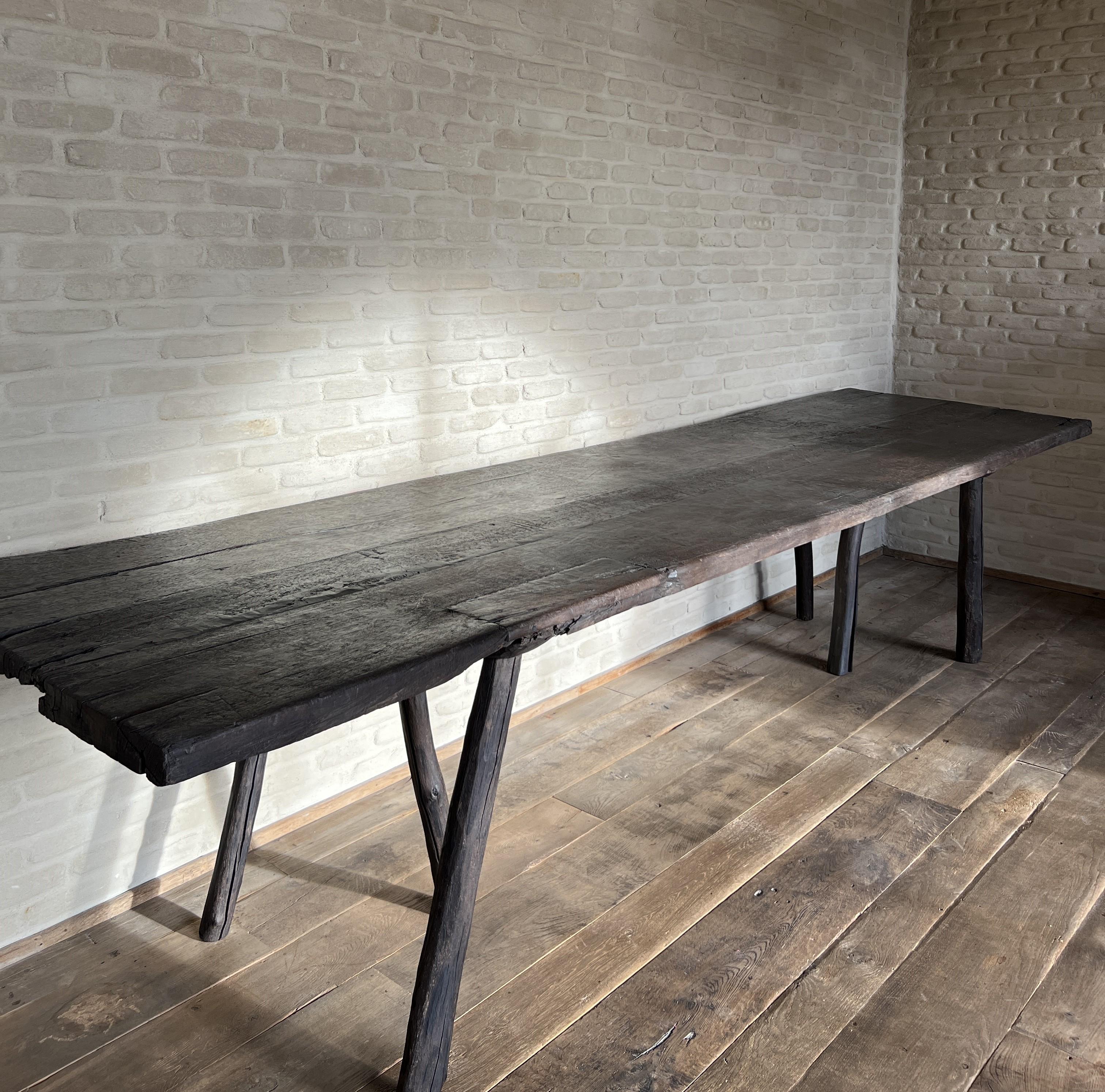 Hand-Crafted Large organic table reclaimed wood For Sale